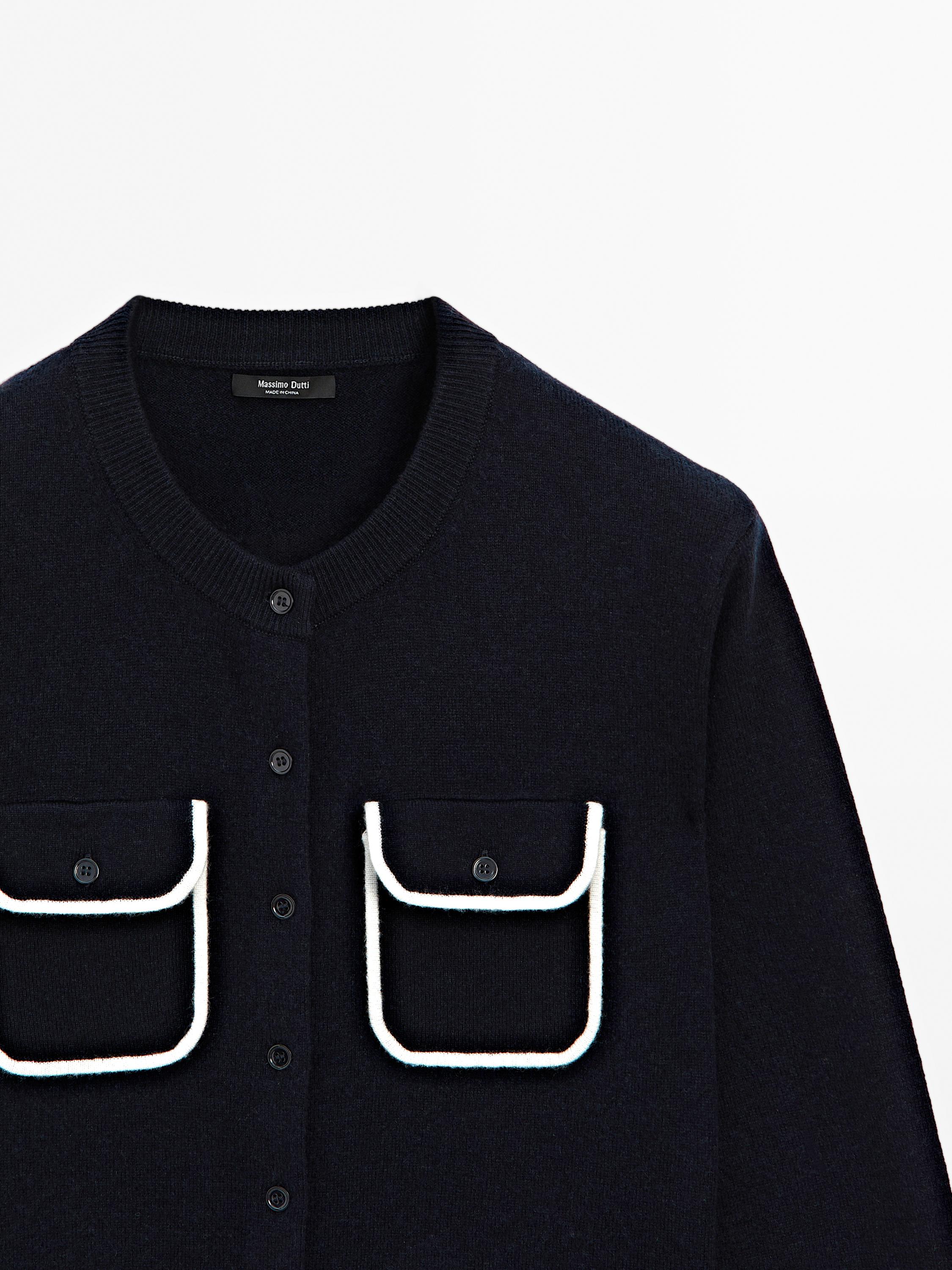 Contrast trim cardigan with pockets