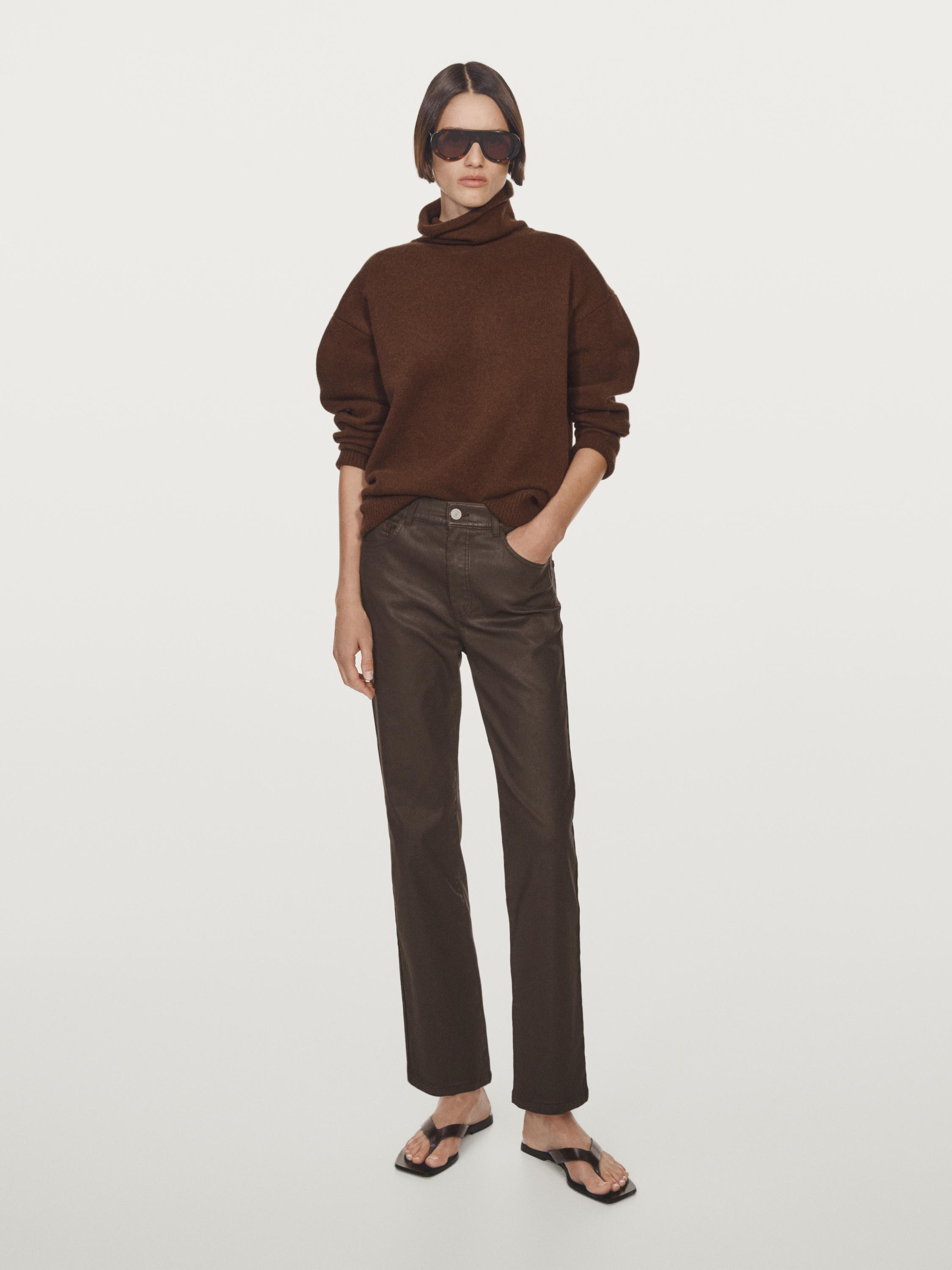High-waist straight-leg waxed trousers