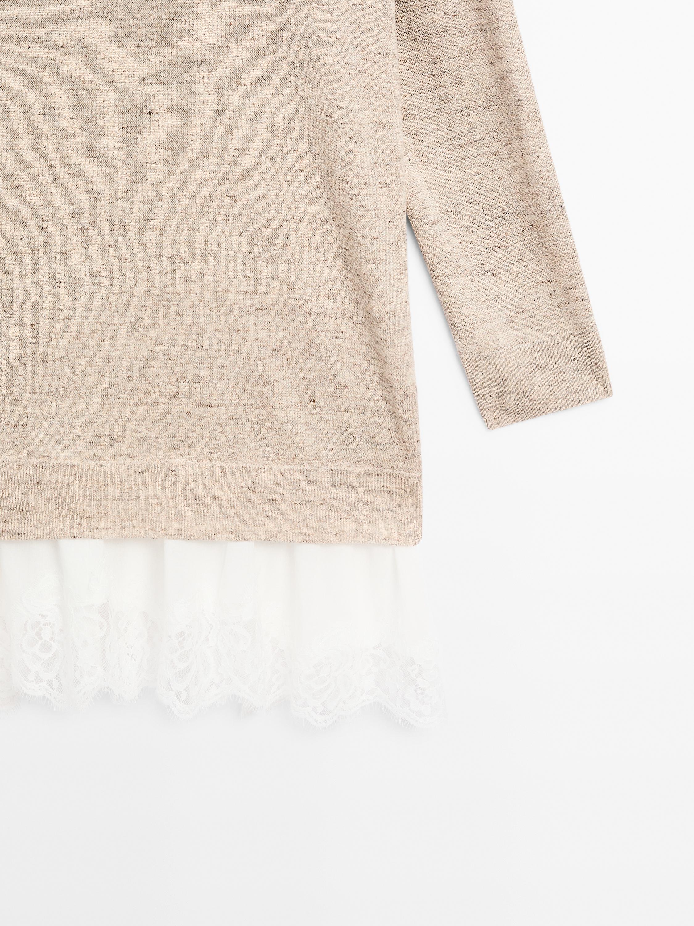 Linen blend dress with lace trim