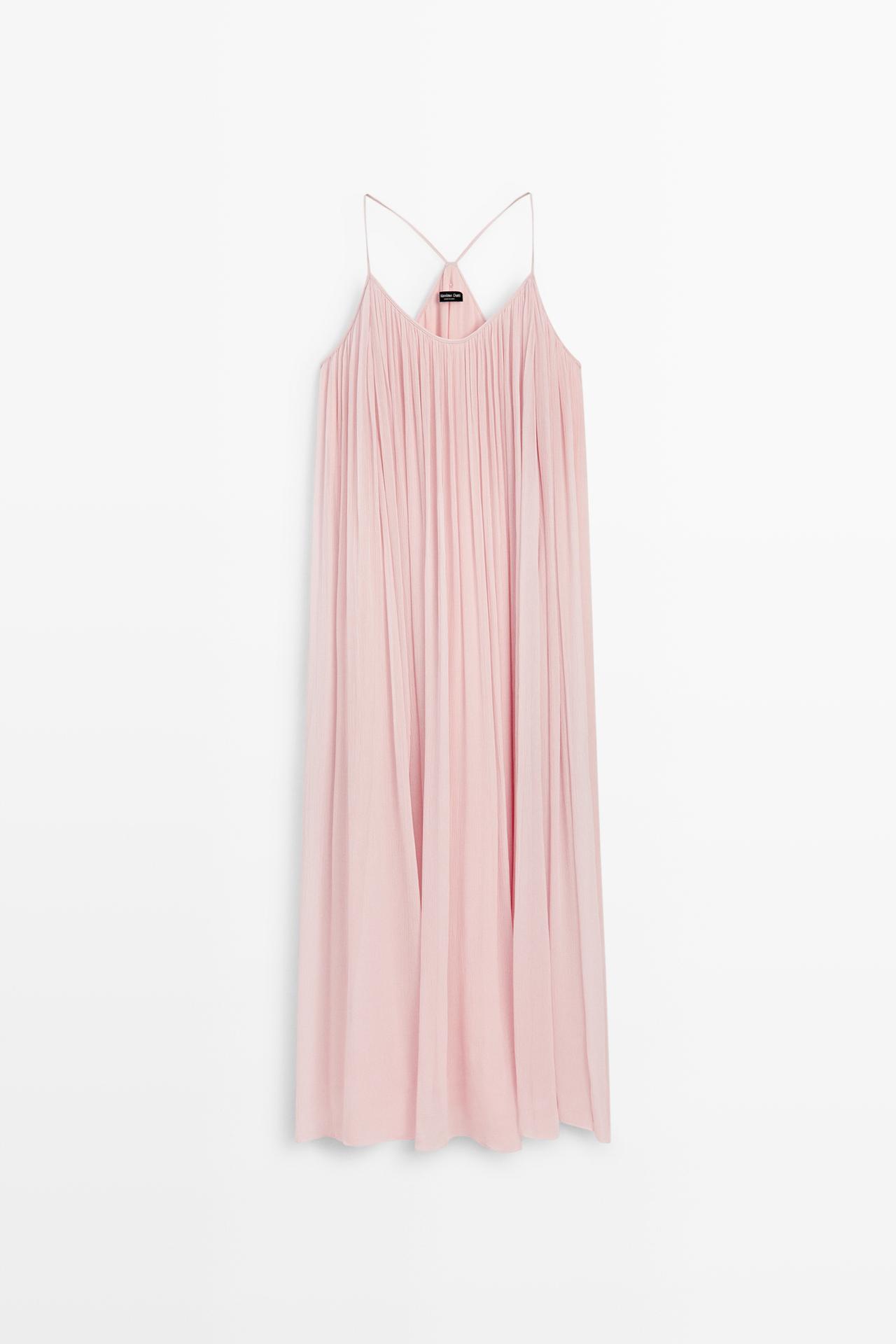 Flowing pleated spaghetti strap dress — PALE PINK