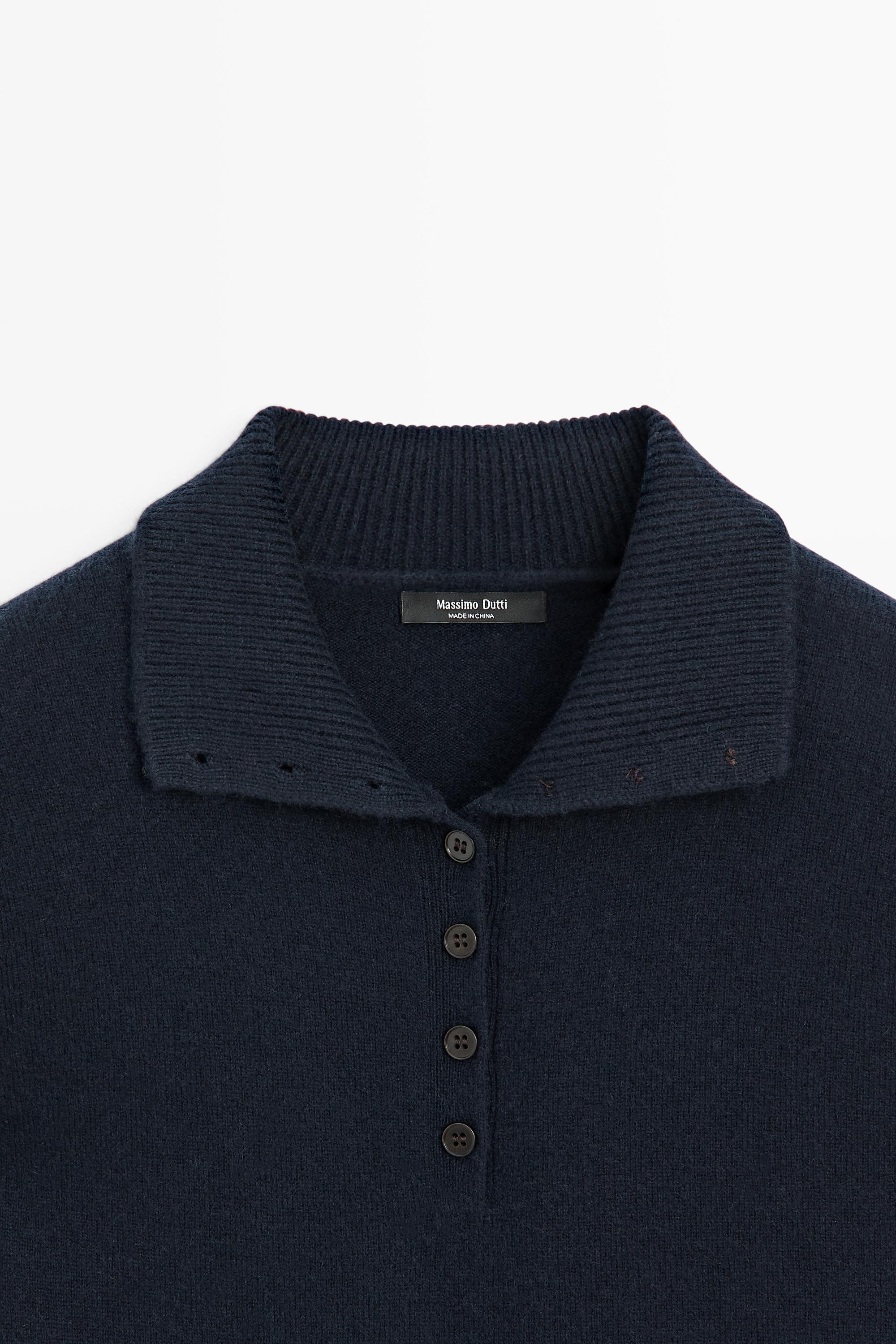 High neck knit sweater with button detail — NAVY BLUE