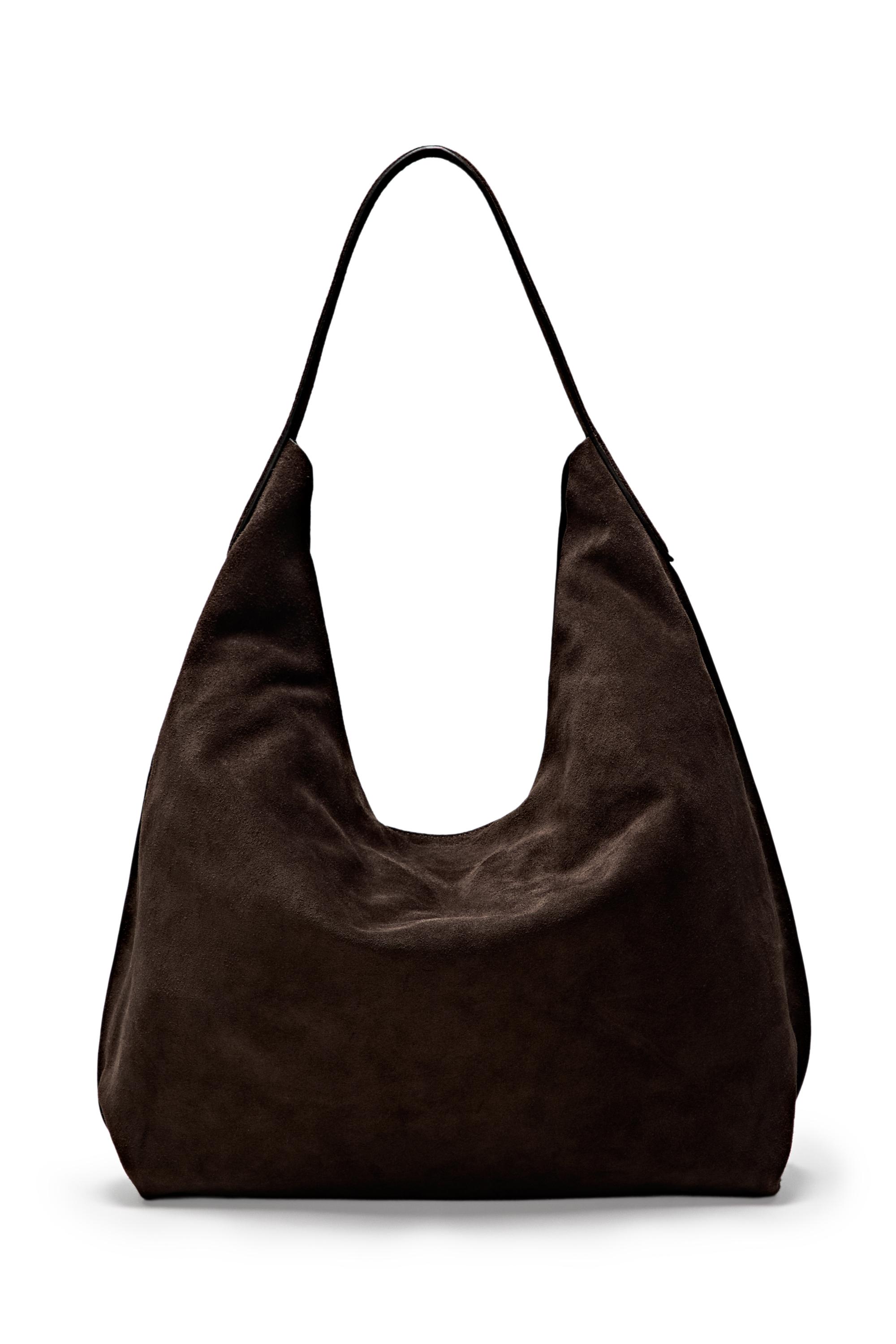 Maxi split suede leather shoulder bag — Chocolate