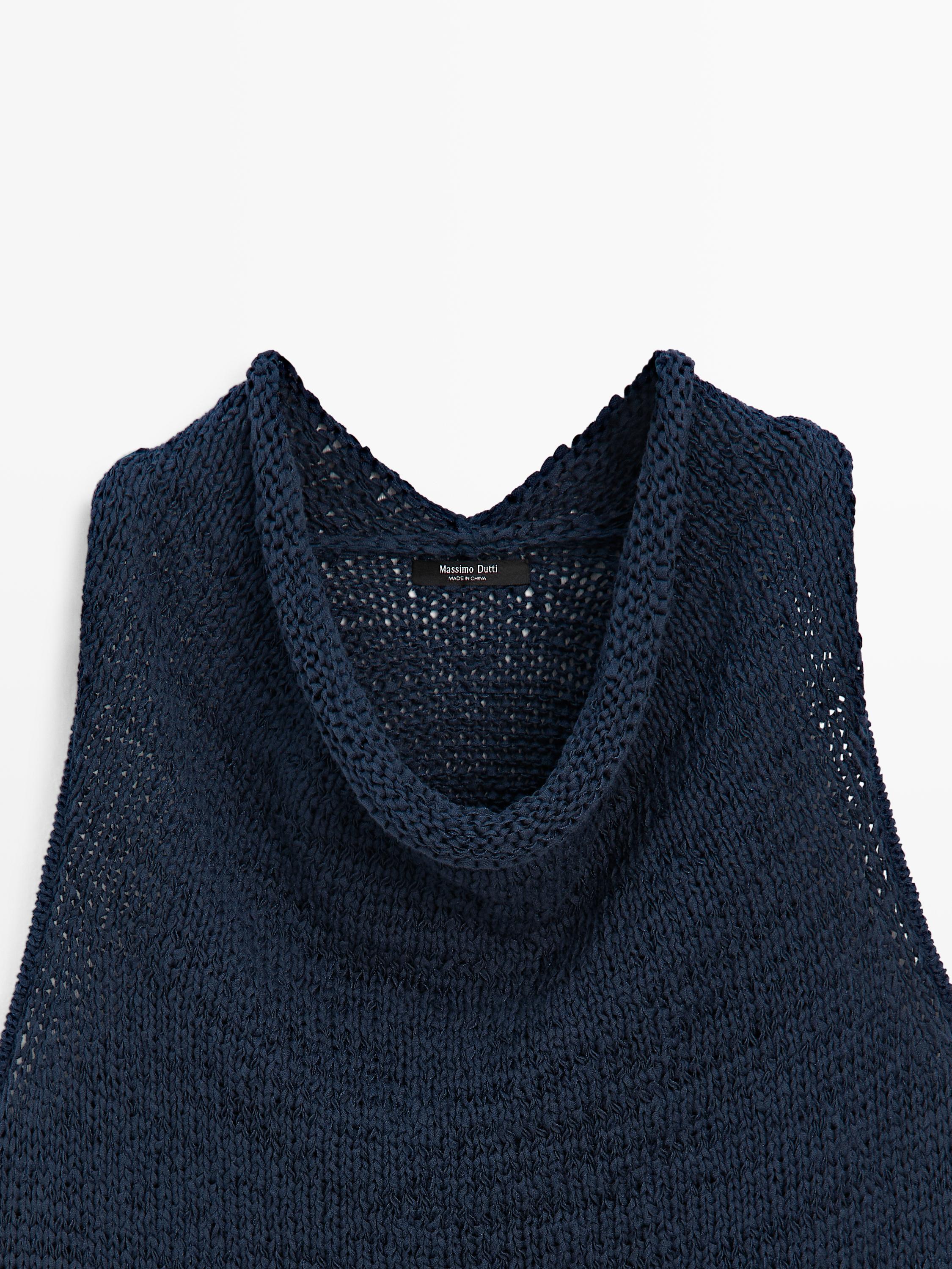 Knit top with draped neckline — Dark Blue