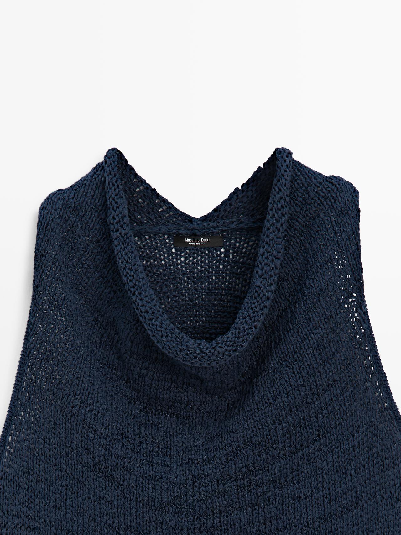 Knit top with draped neckline — Dark Blue