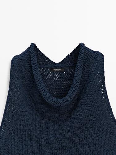 Knit top with draped neckline — Dark Blue 9