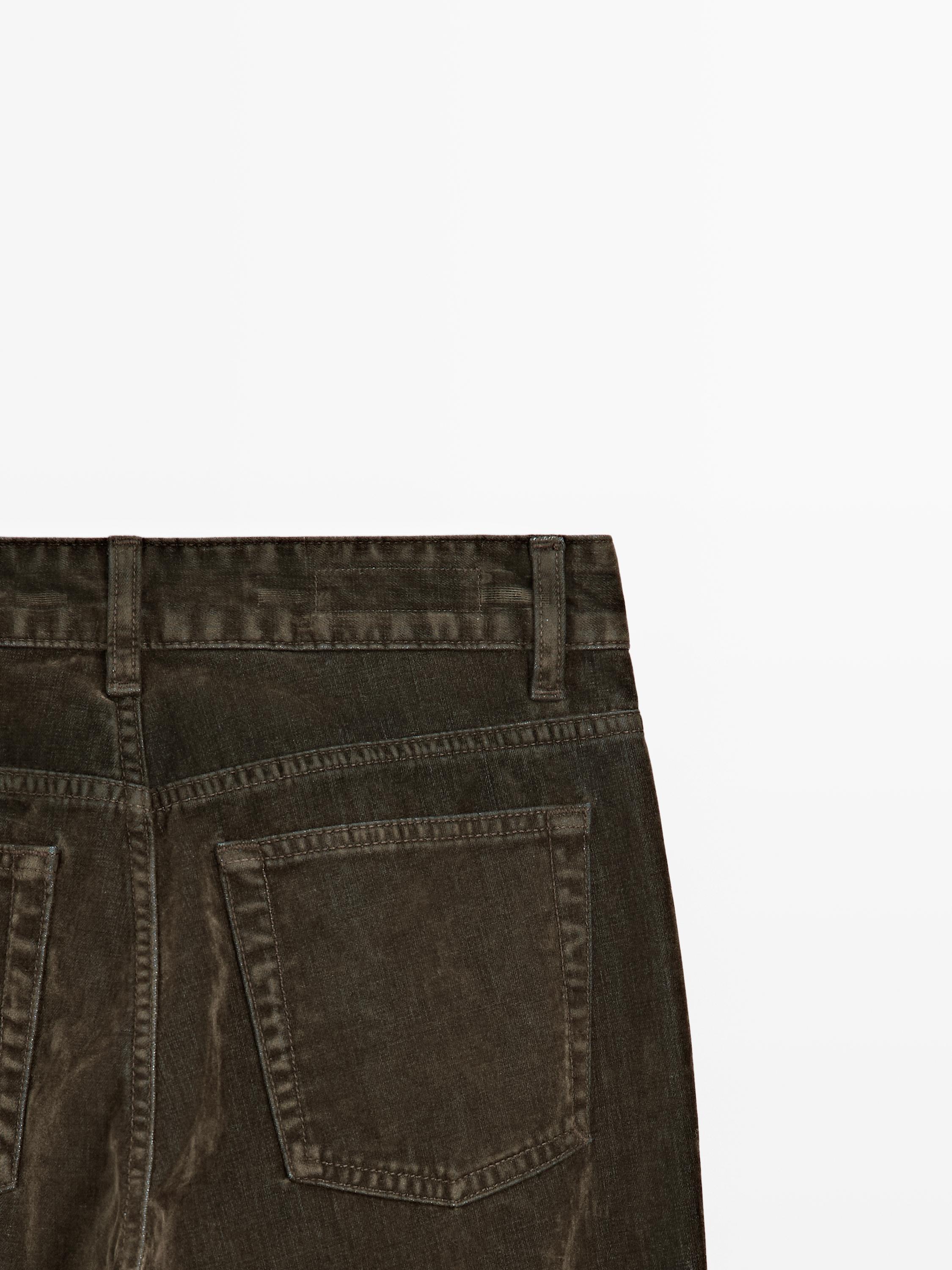 Low-rise straight-leg flocked jeans — KHAKI