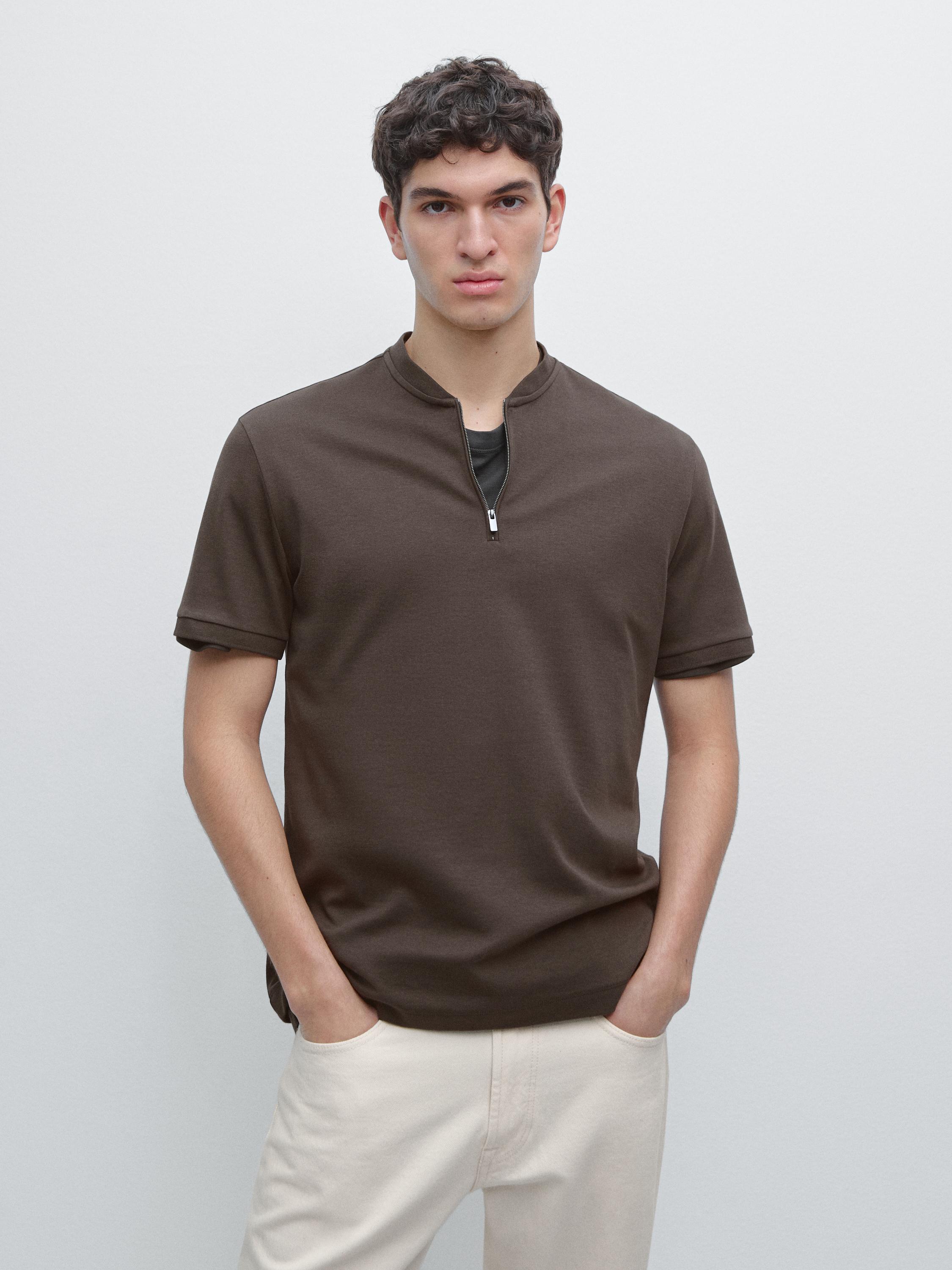 Polo col zippé en coton