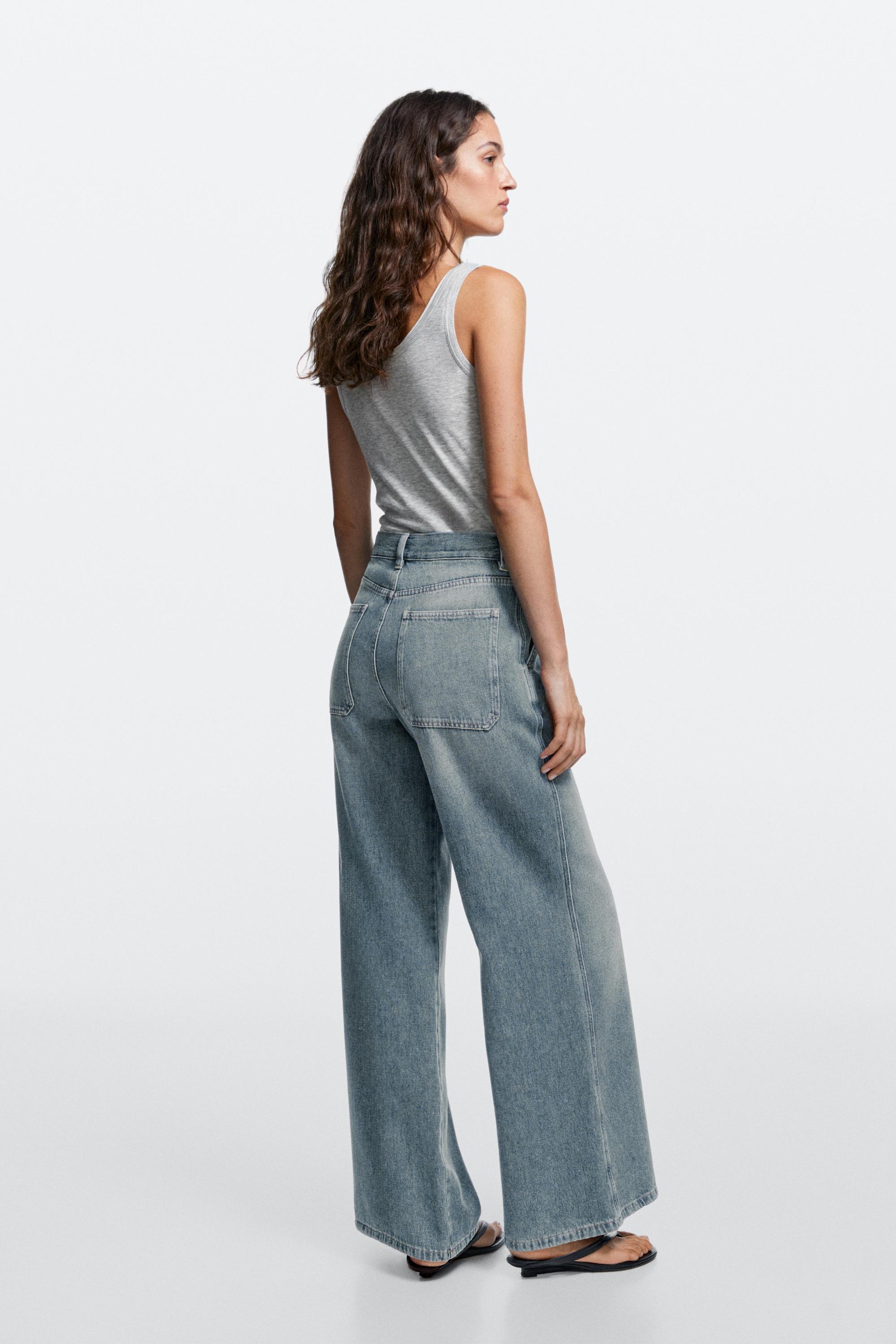 Mid-waist wide-leg jeans — Light Blue