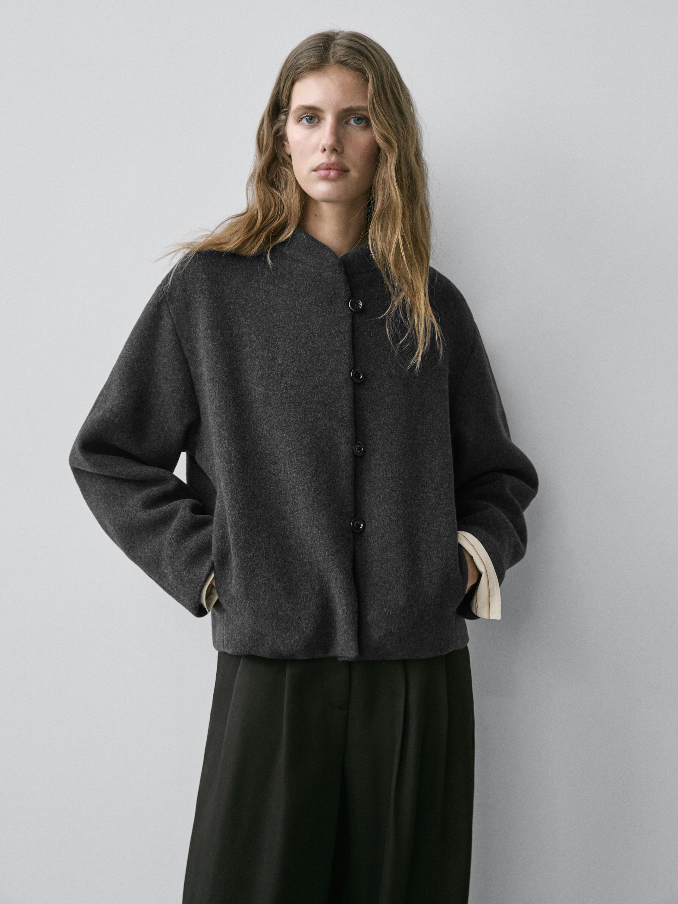 Wool blend jacket with collar detail