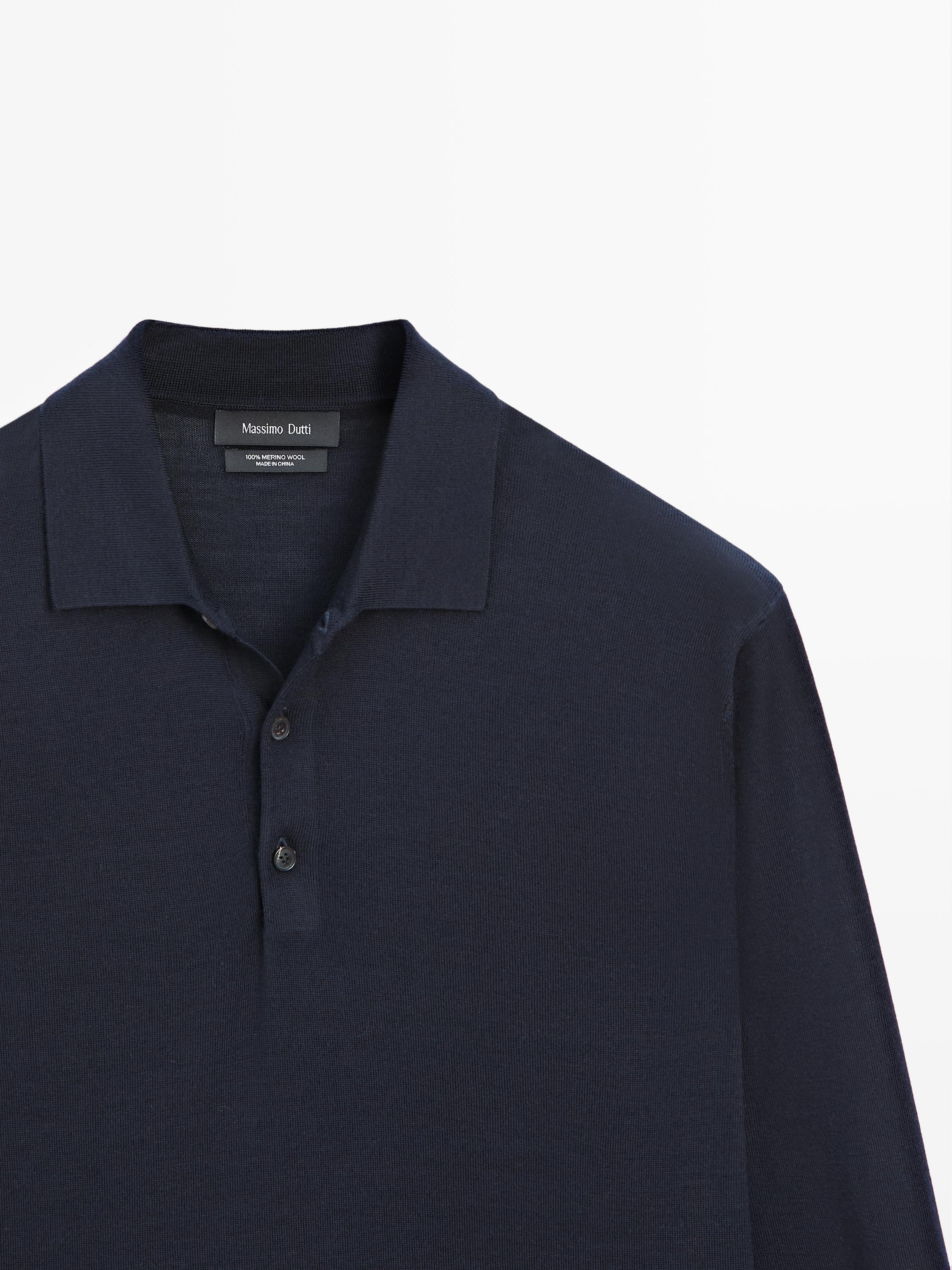 100% wool knit sweater with polo collar — NAVY BLUE