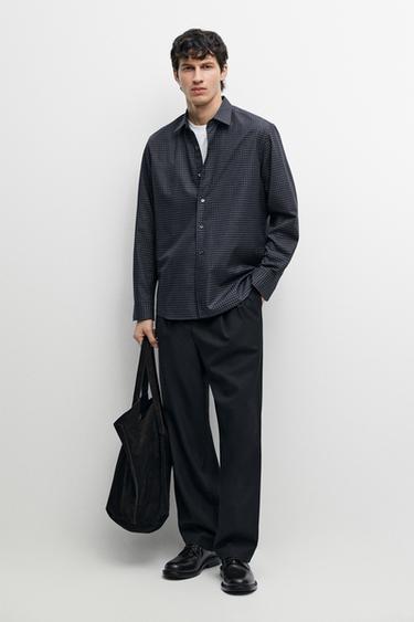 Regular fit check 100% cotton shirt — NAVY BLUE 1