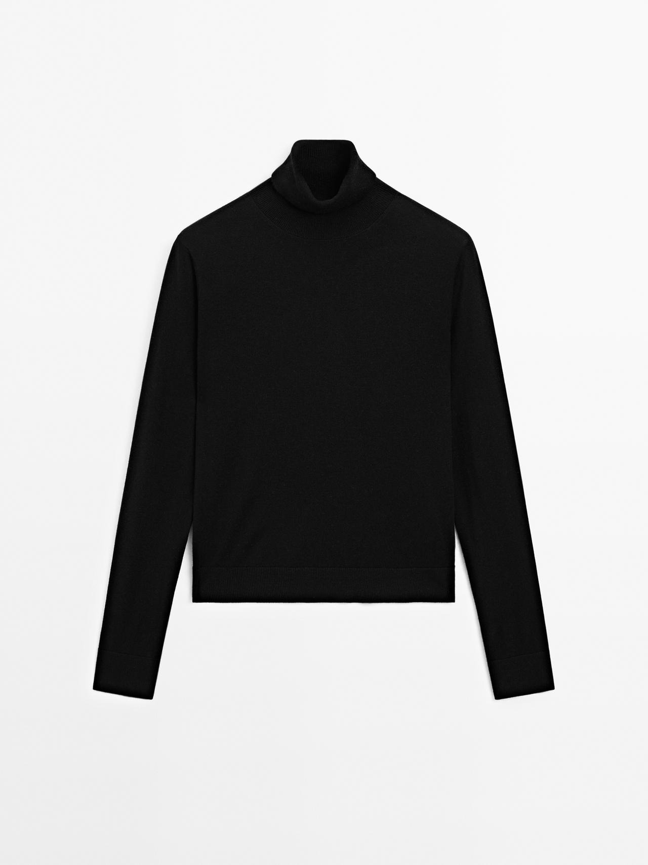 Massimo Dutti - Dames - High-Neck Knitted Jumper With Wool - Zwart - L