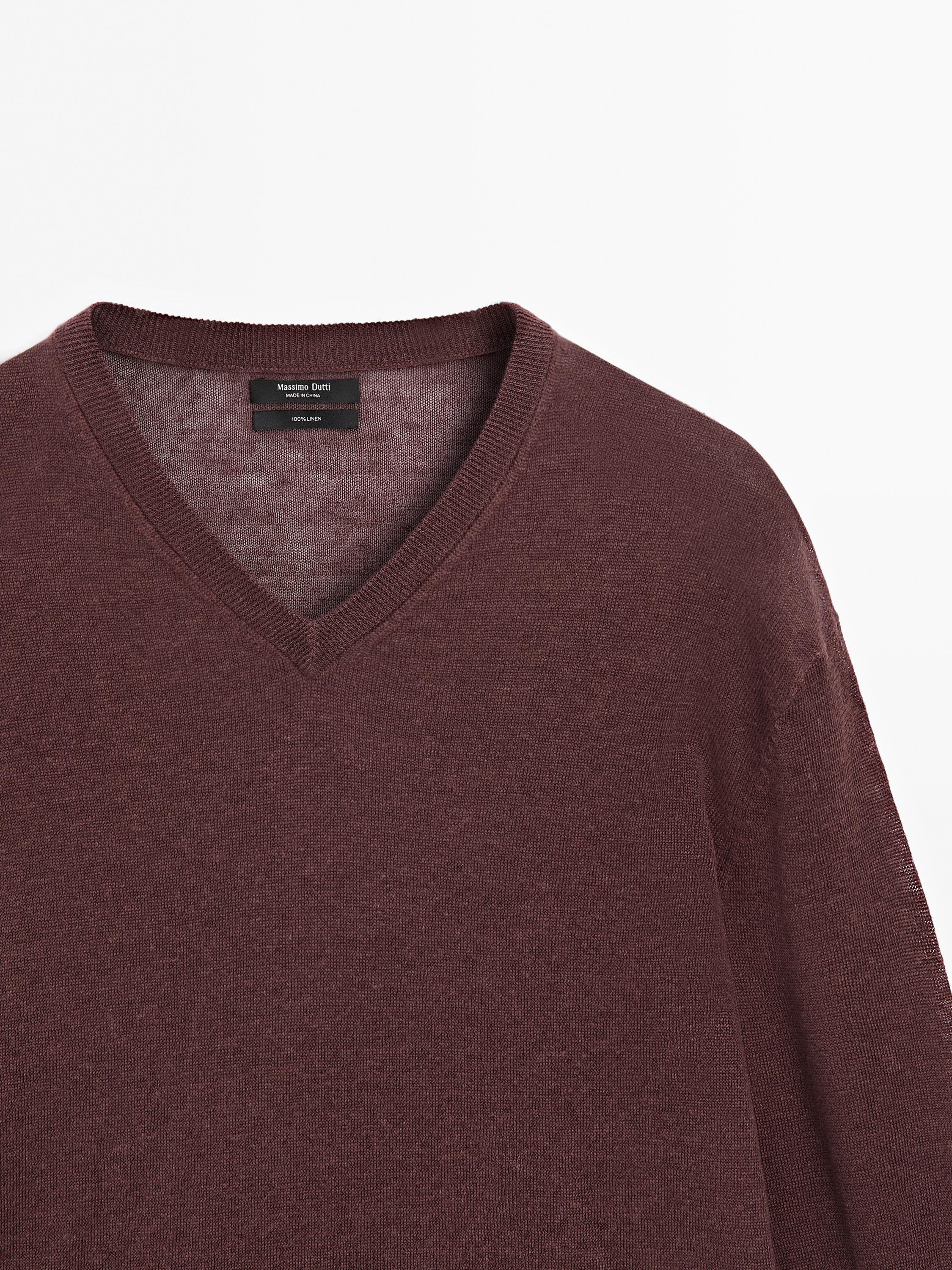 Linen V-neck knit sweater