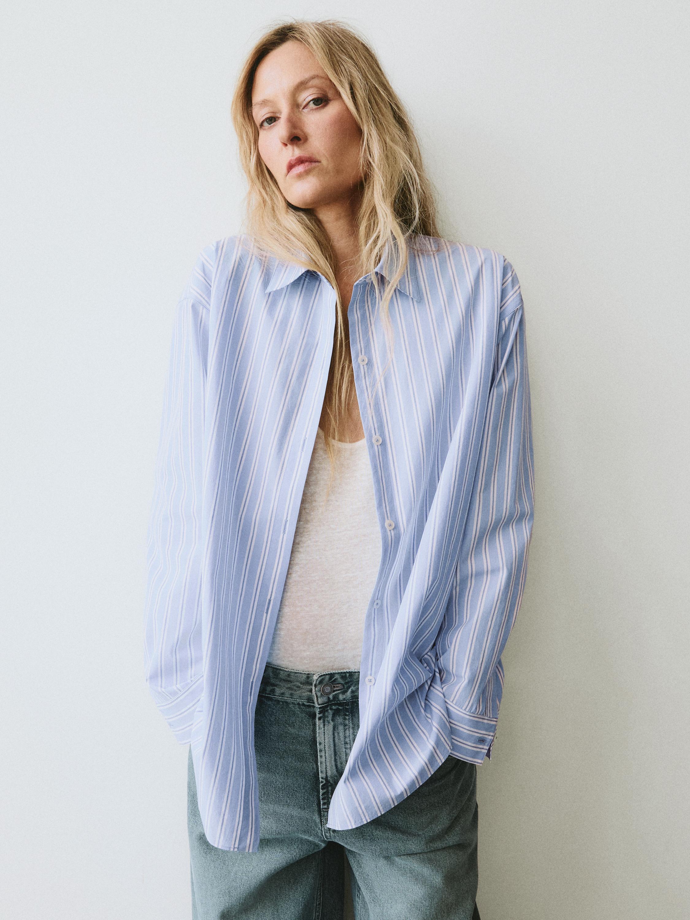 100% cotton striped shirt — BLUE