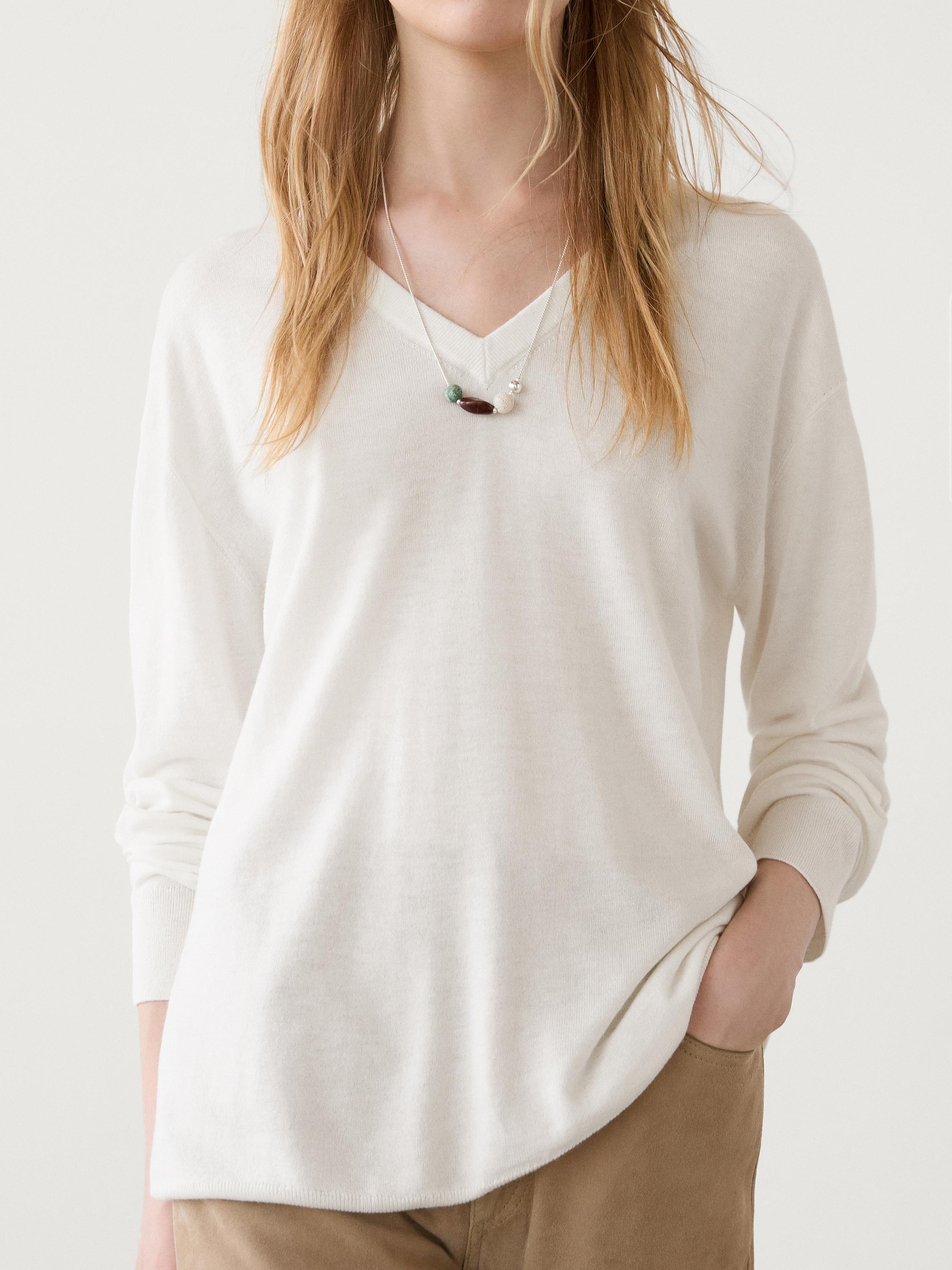 Wool blend V-neck knit sweater