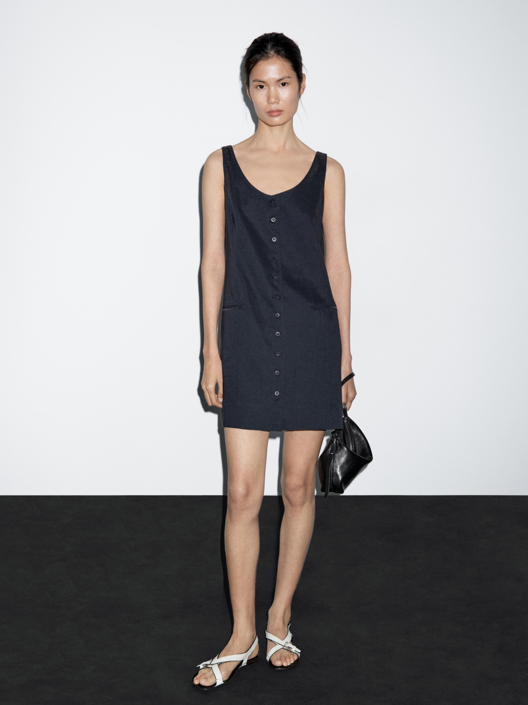 Short linen blend waistcoat dress