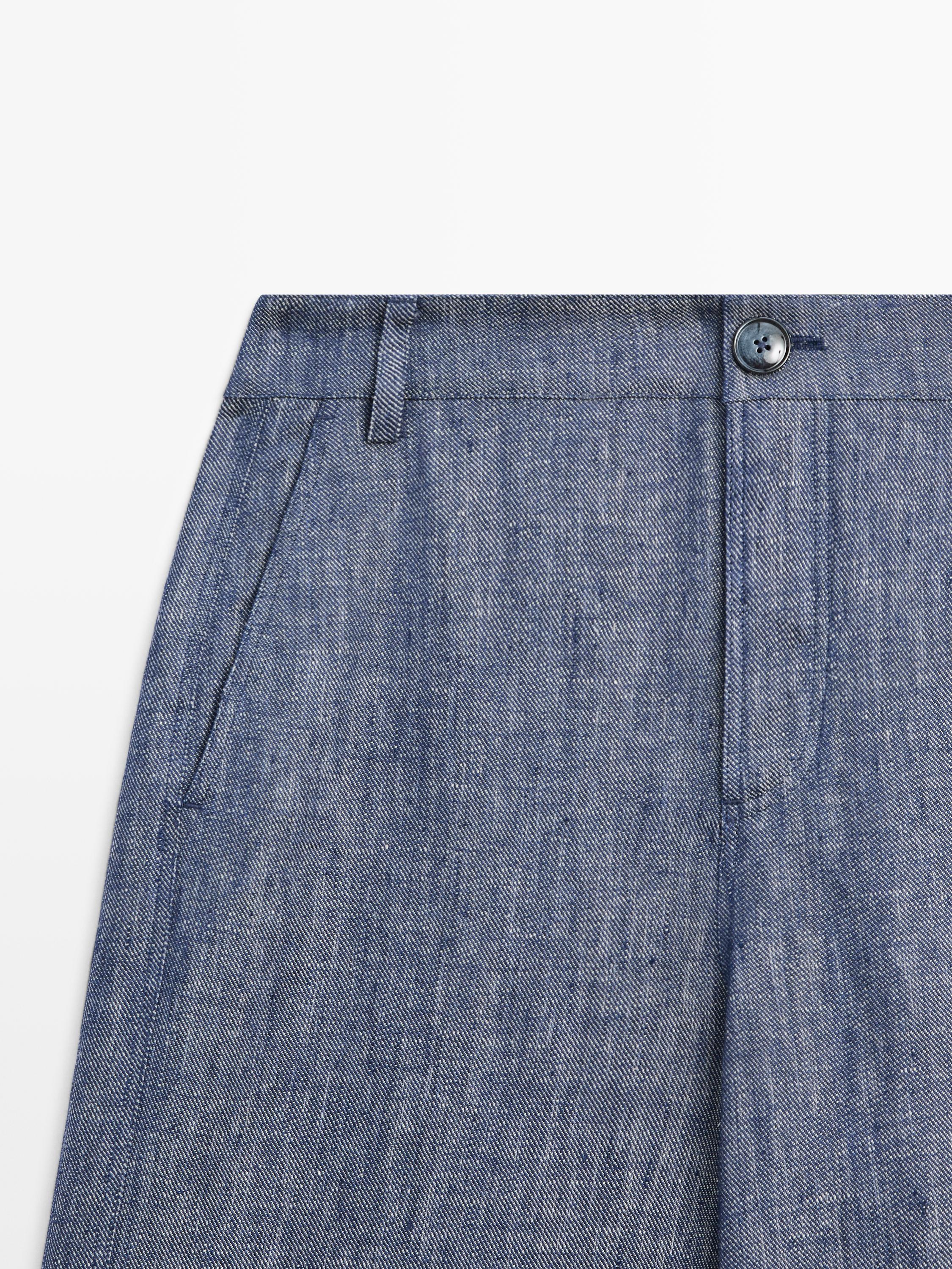 High-waist linen palazzo trousers — Dark Blue