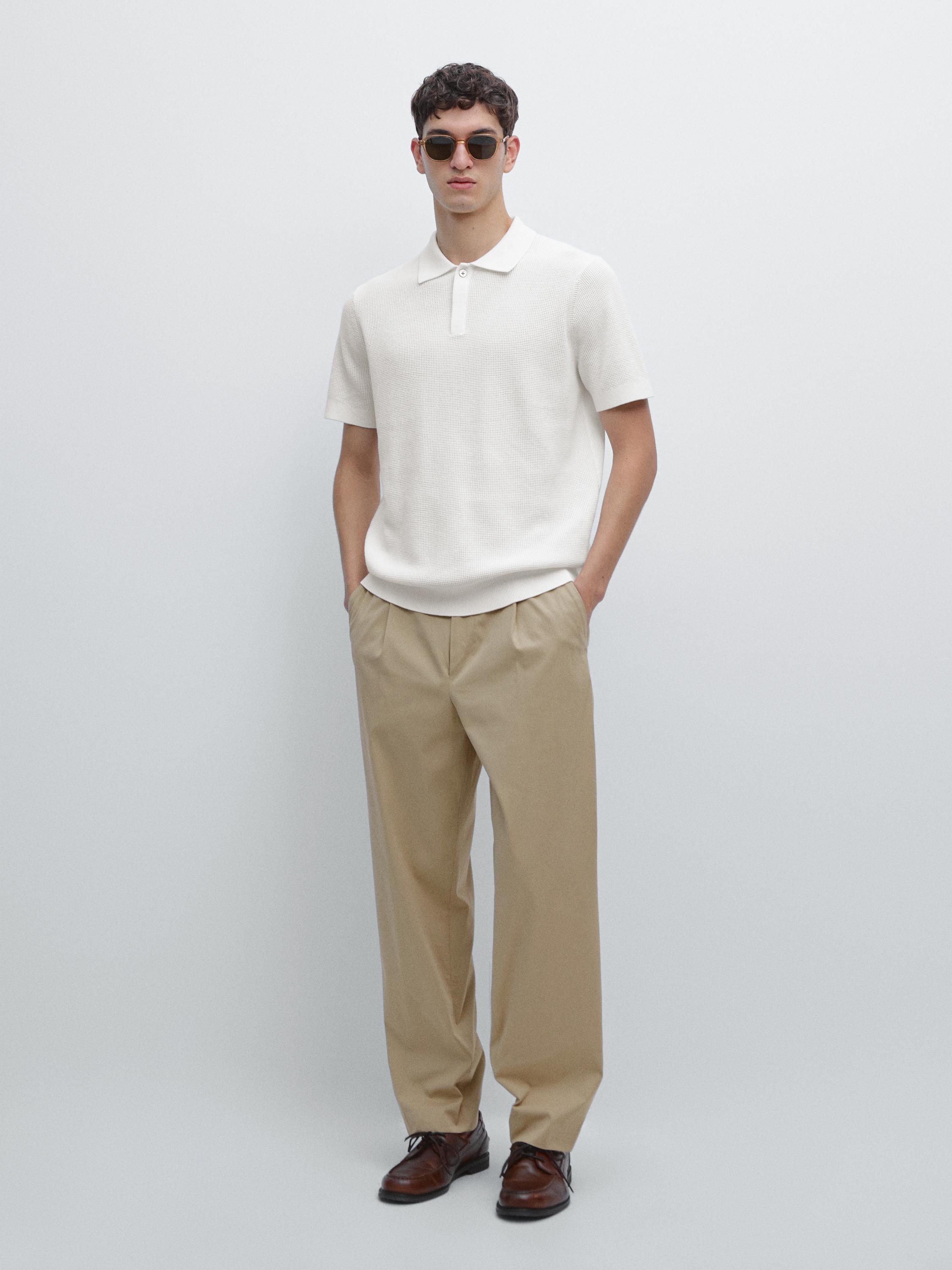 Textured cotton knit polo shirt — WHITE