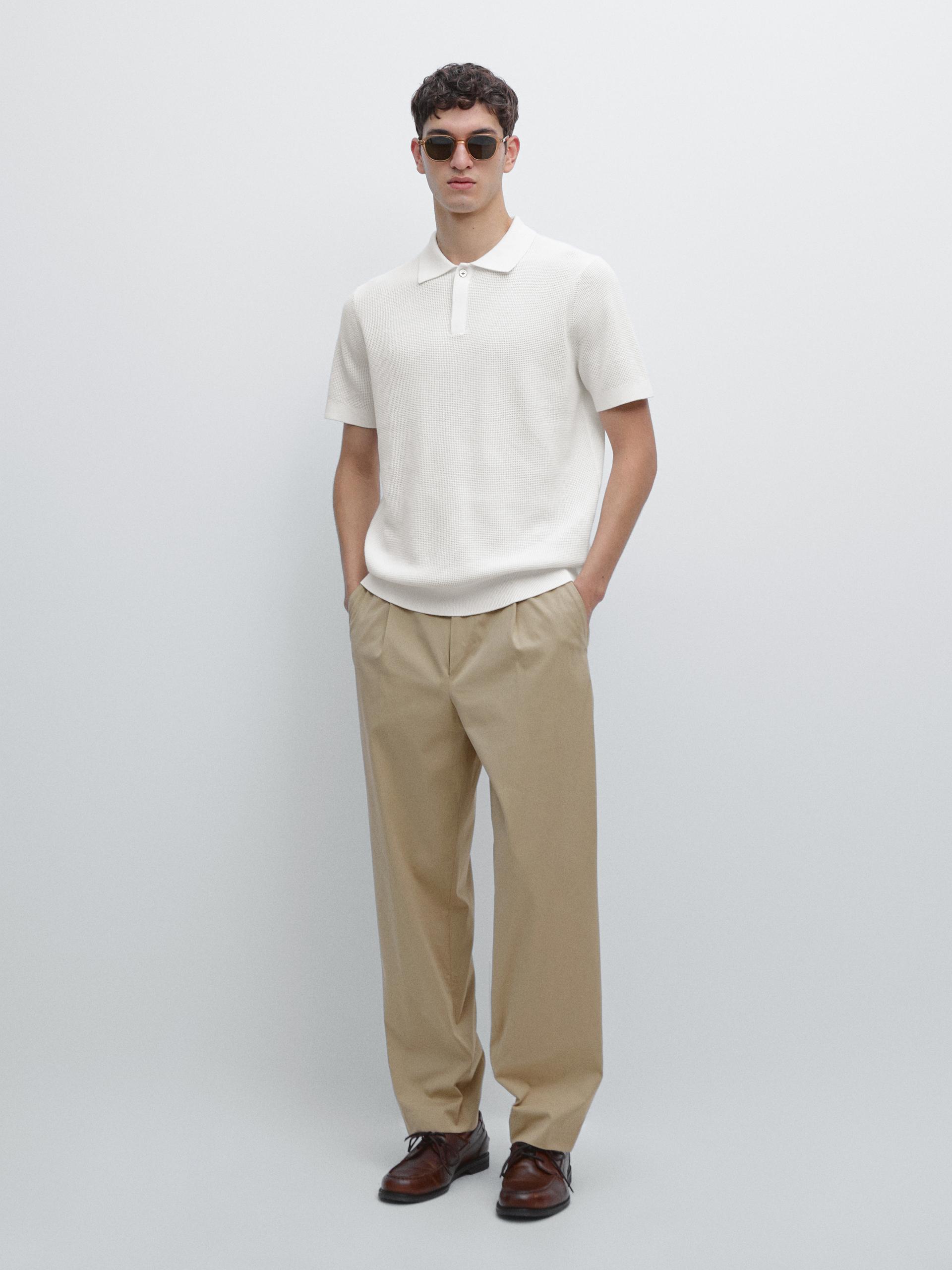 Polo In Maglia Strutturata Di Cotone - Azzurro - L - Massimo Dutti - Maschile