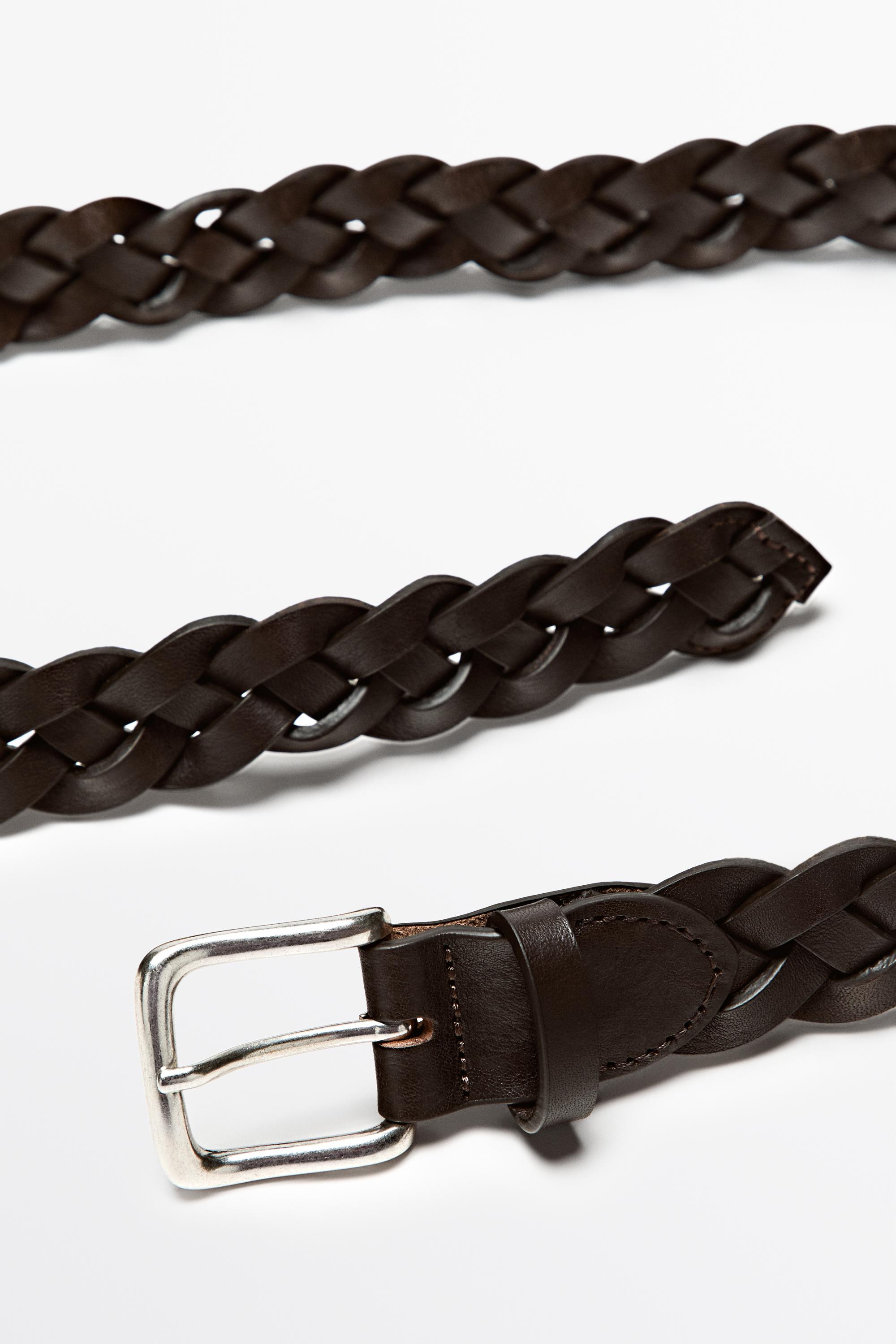 Braided nappa leather belt — BROWN