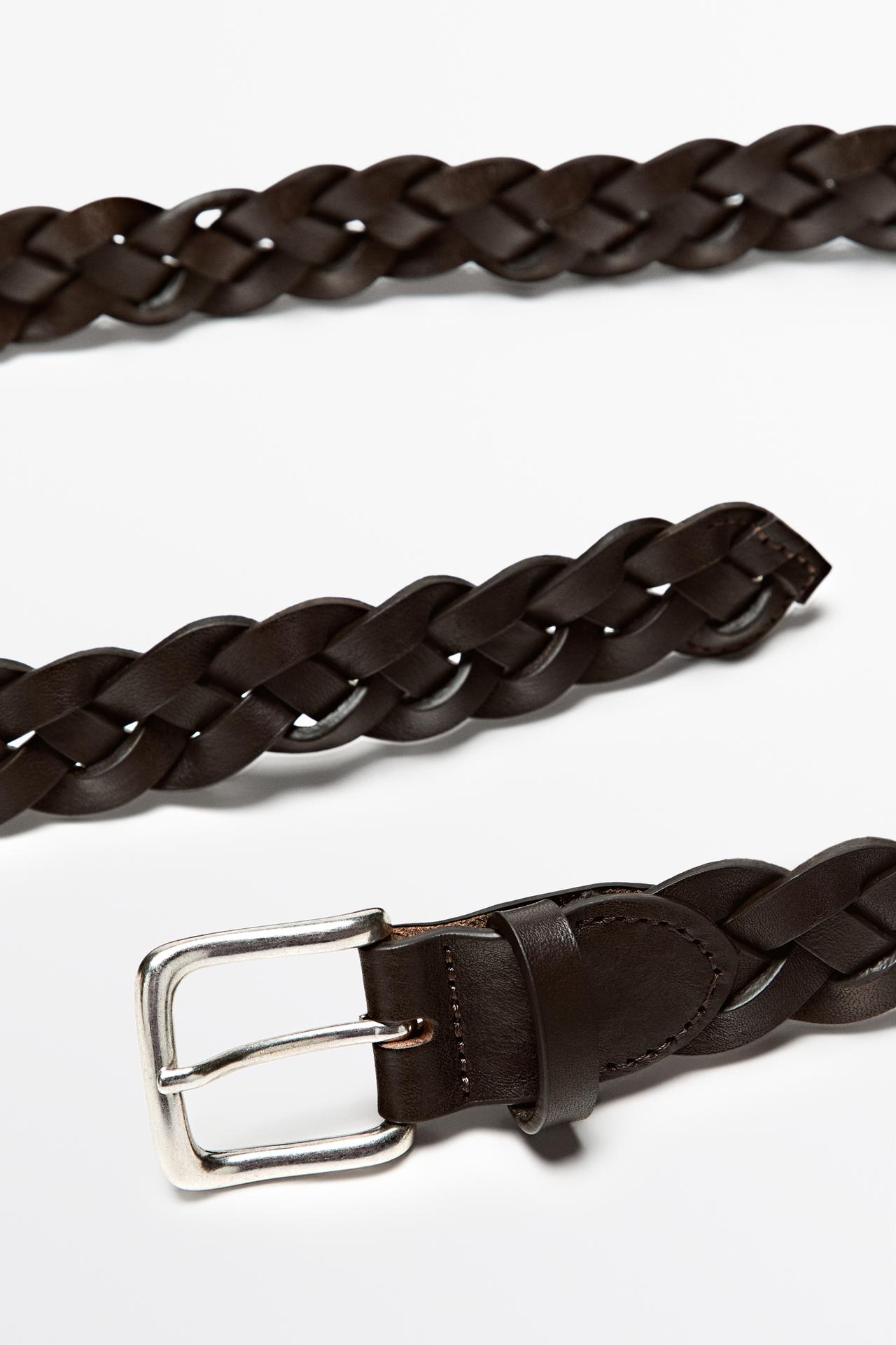Braided nappa leather belt — BROWN