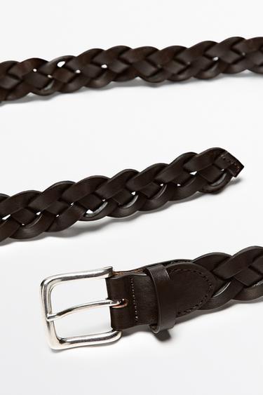 Braided nappa leather belt — BROWN 3