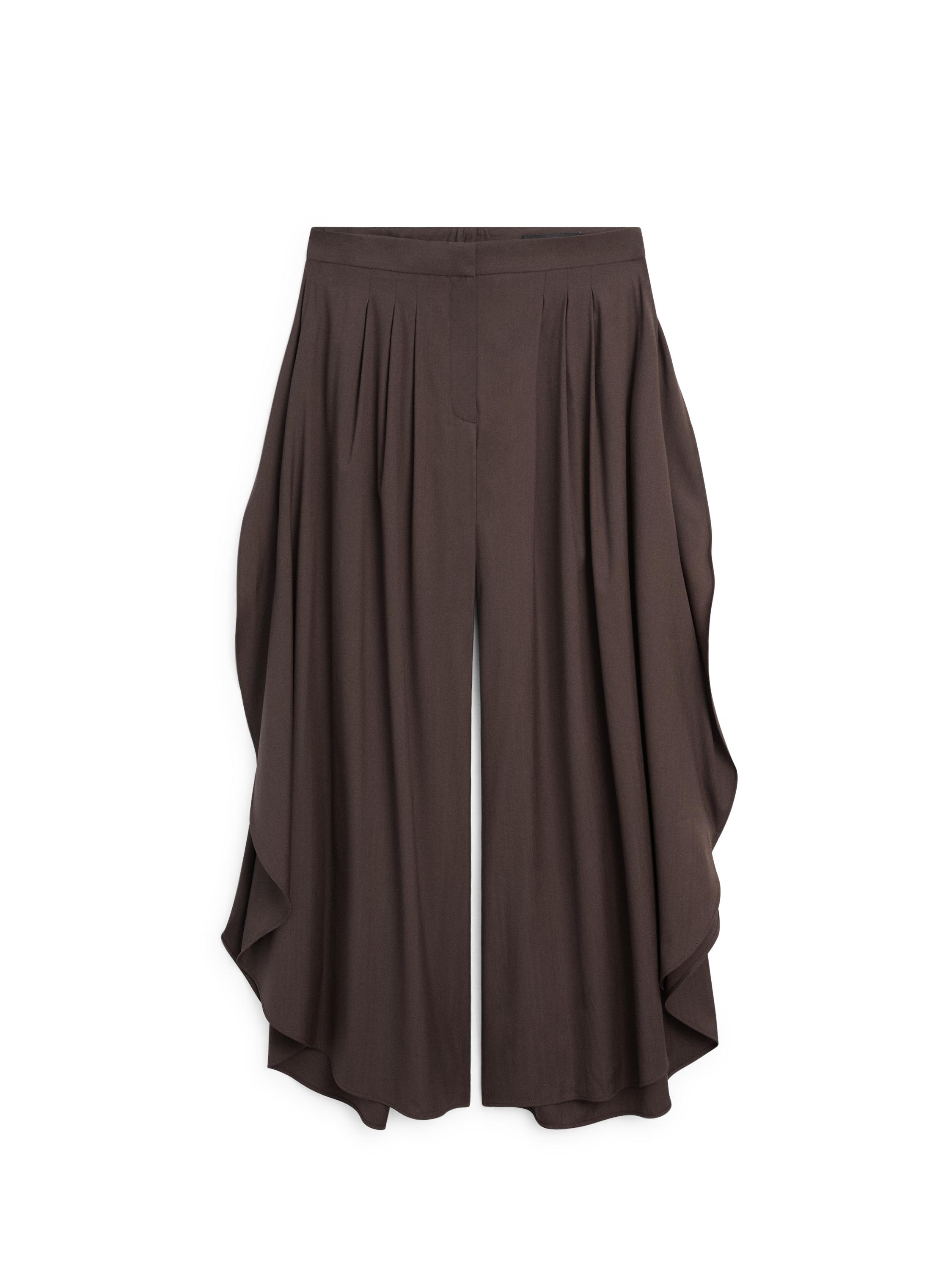 Wide-leg pleated trousers with side vents — Chocolate