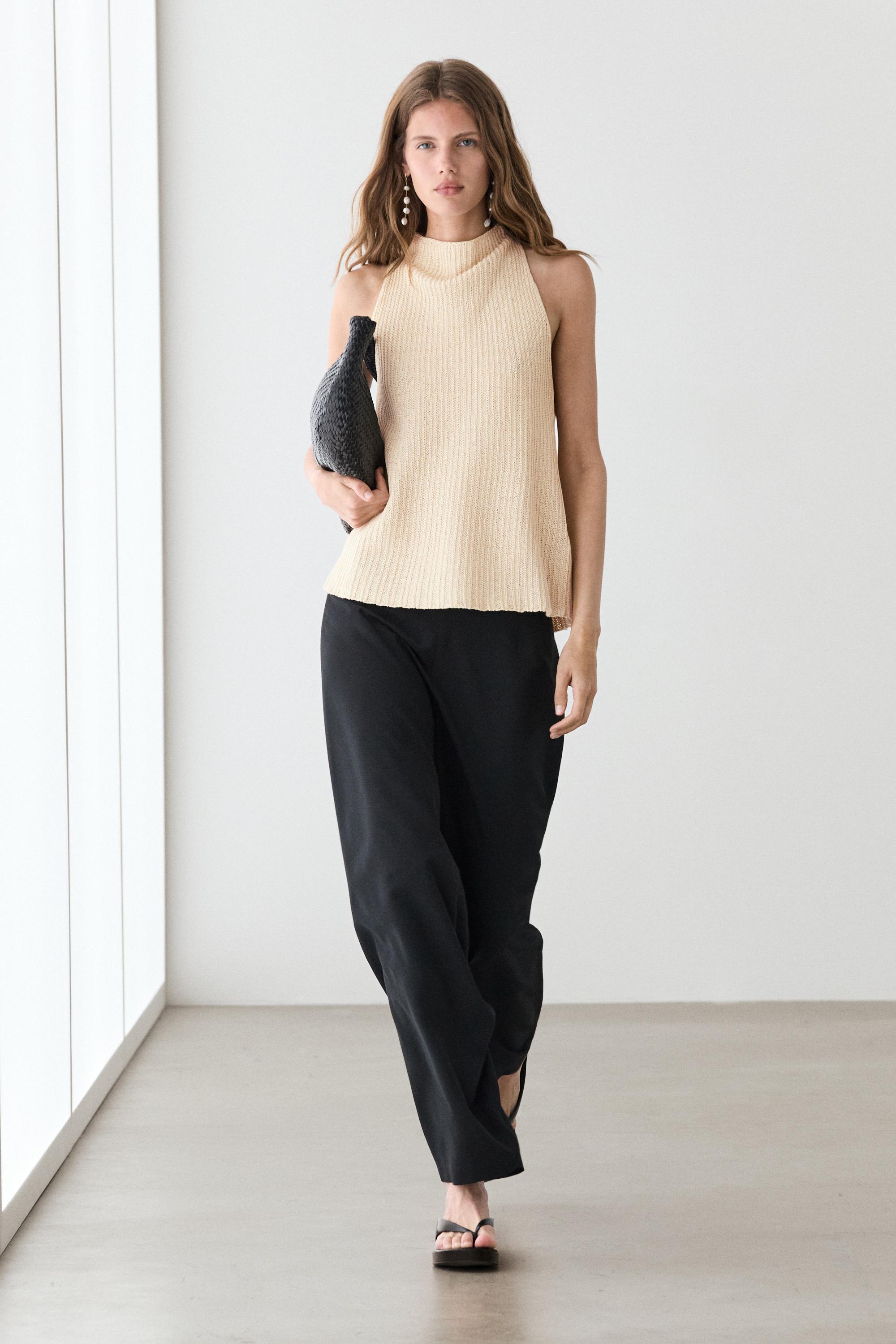 Linen blend knit top