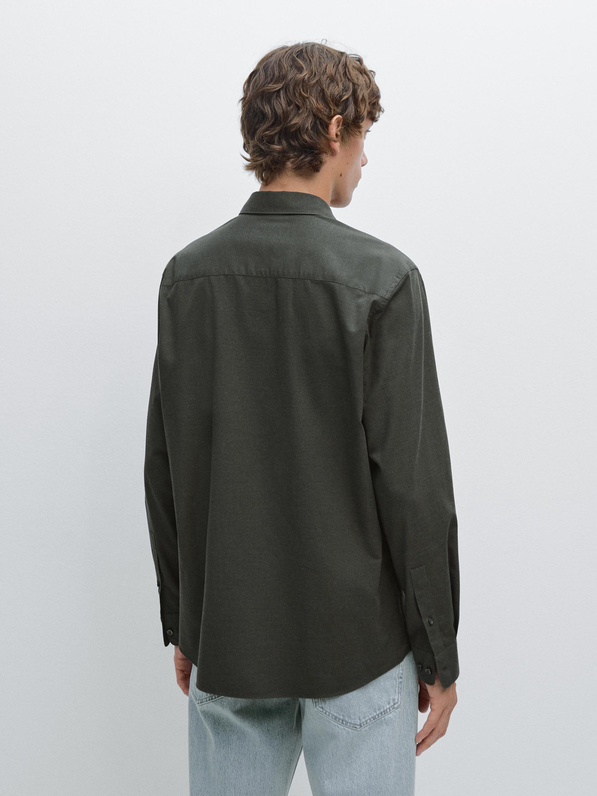 Camisa De Twill Mélange Slim Fit - Verde Escuro - Xxl - Massimo Dutti - Homem