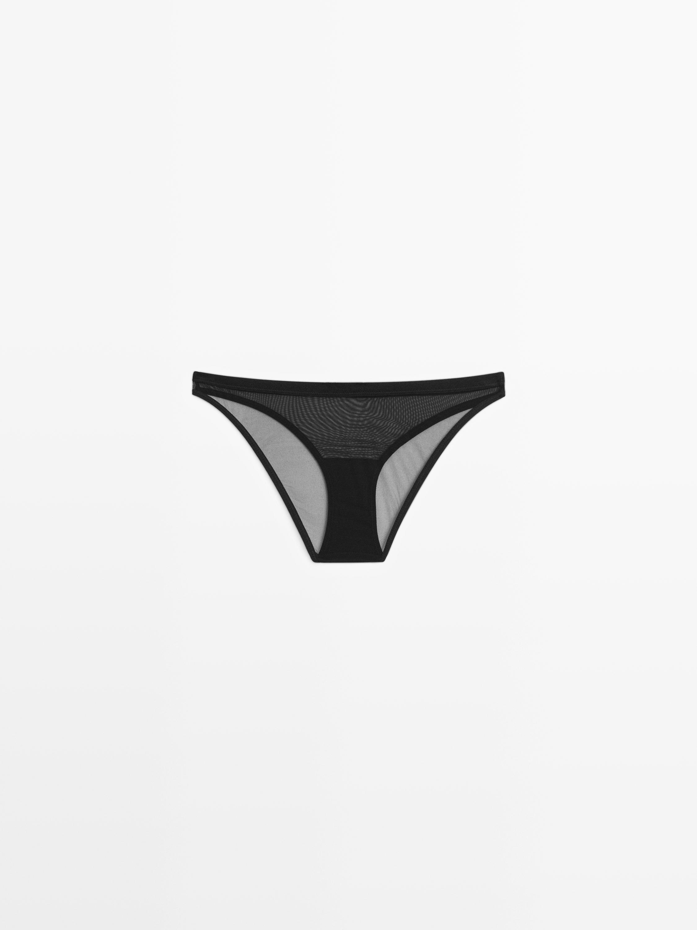 Semi-sheer mesh briefs — BLACK