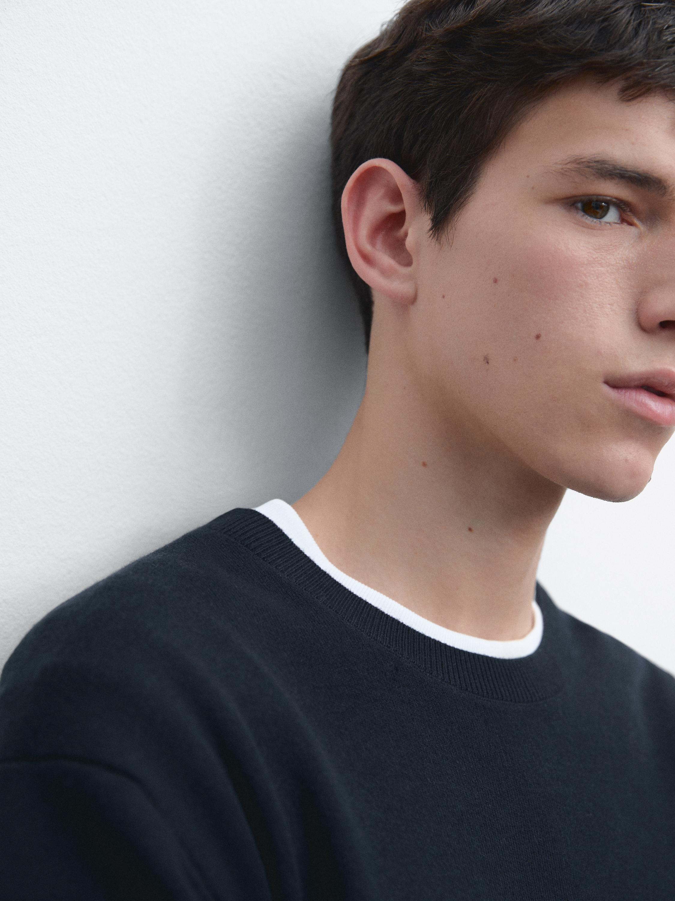 Knit 100% cotton crew neck sweater — NAVY BLUE
