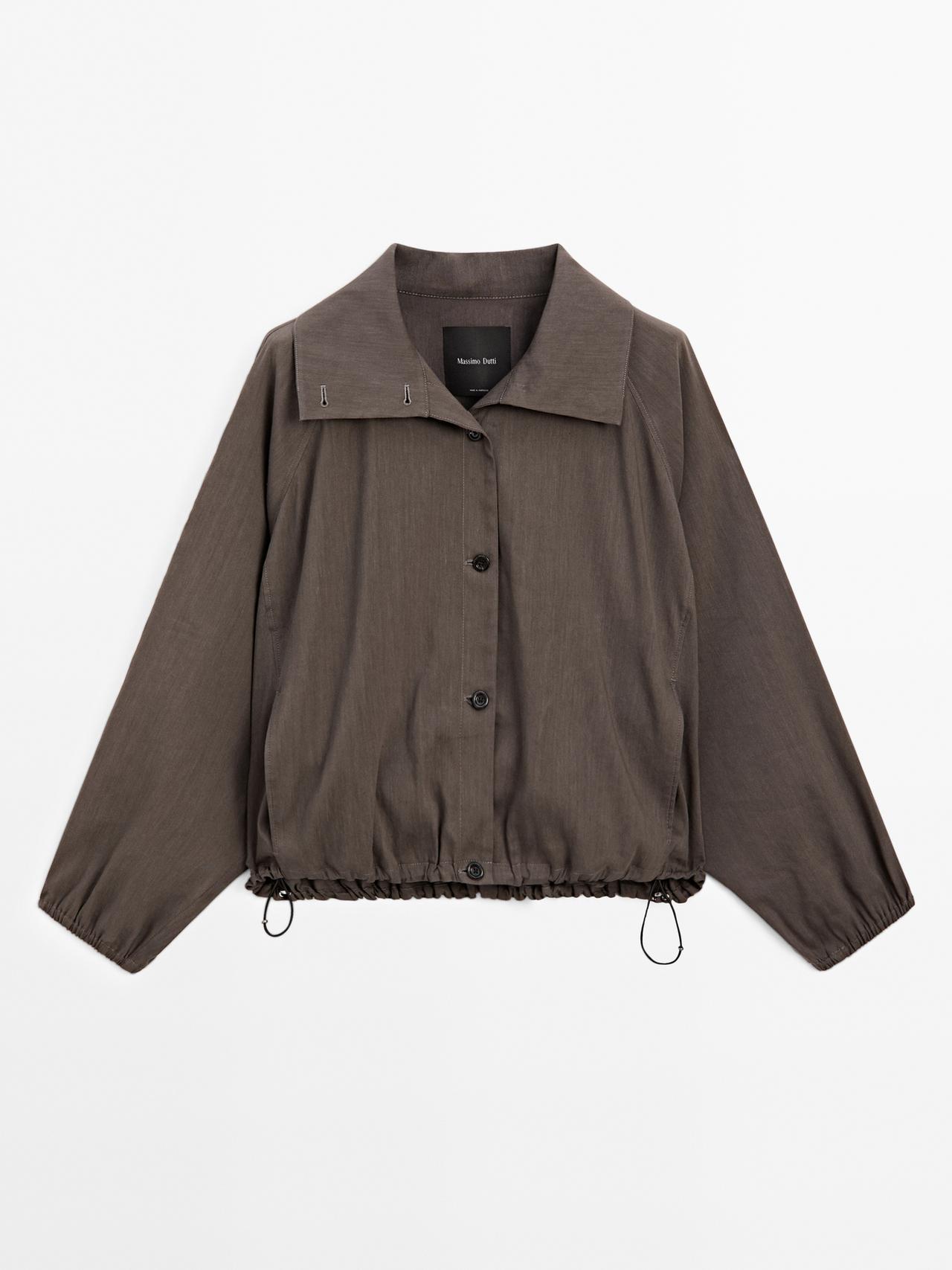 Massimo Dutti - Dame - Bomberjakke I Hørblanding - Chokolade - L