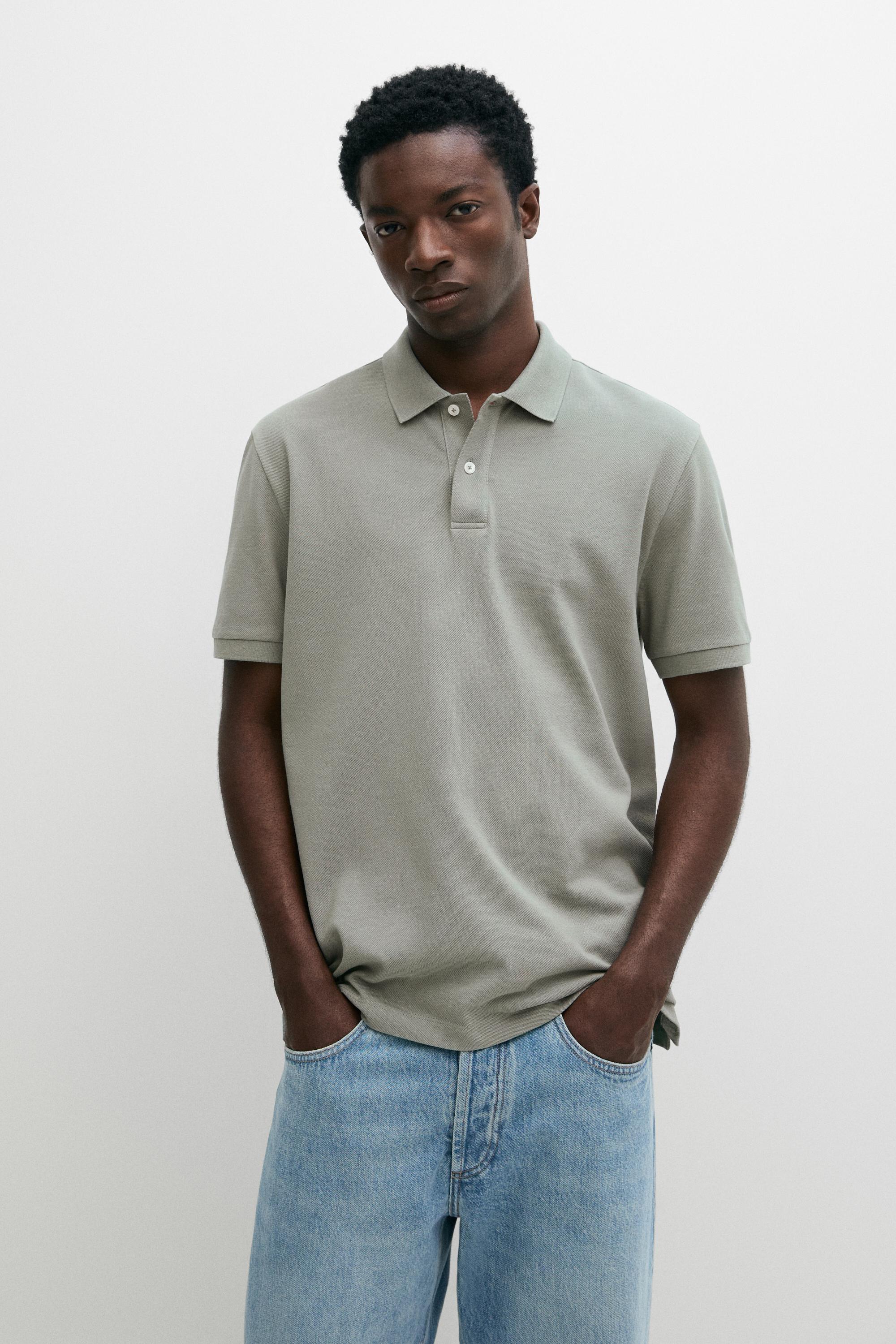 Micro-textured cotton piqué polo shirt — Sea green