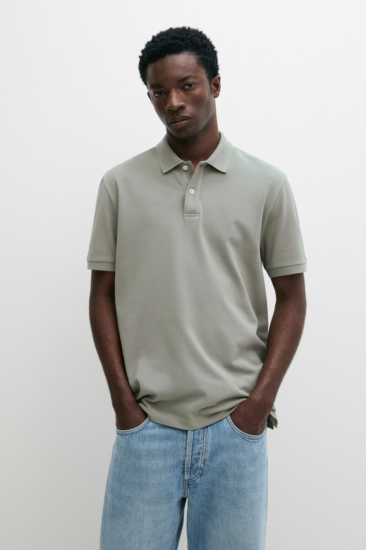 Micro-textured cotton piqué polo shirt — Sea green