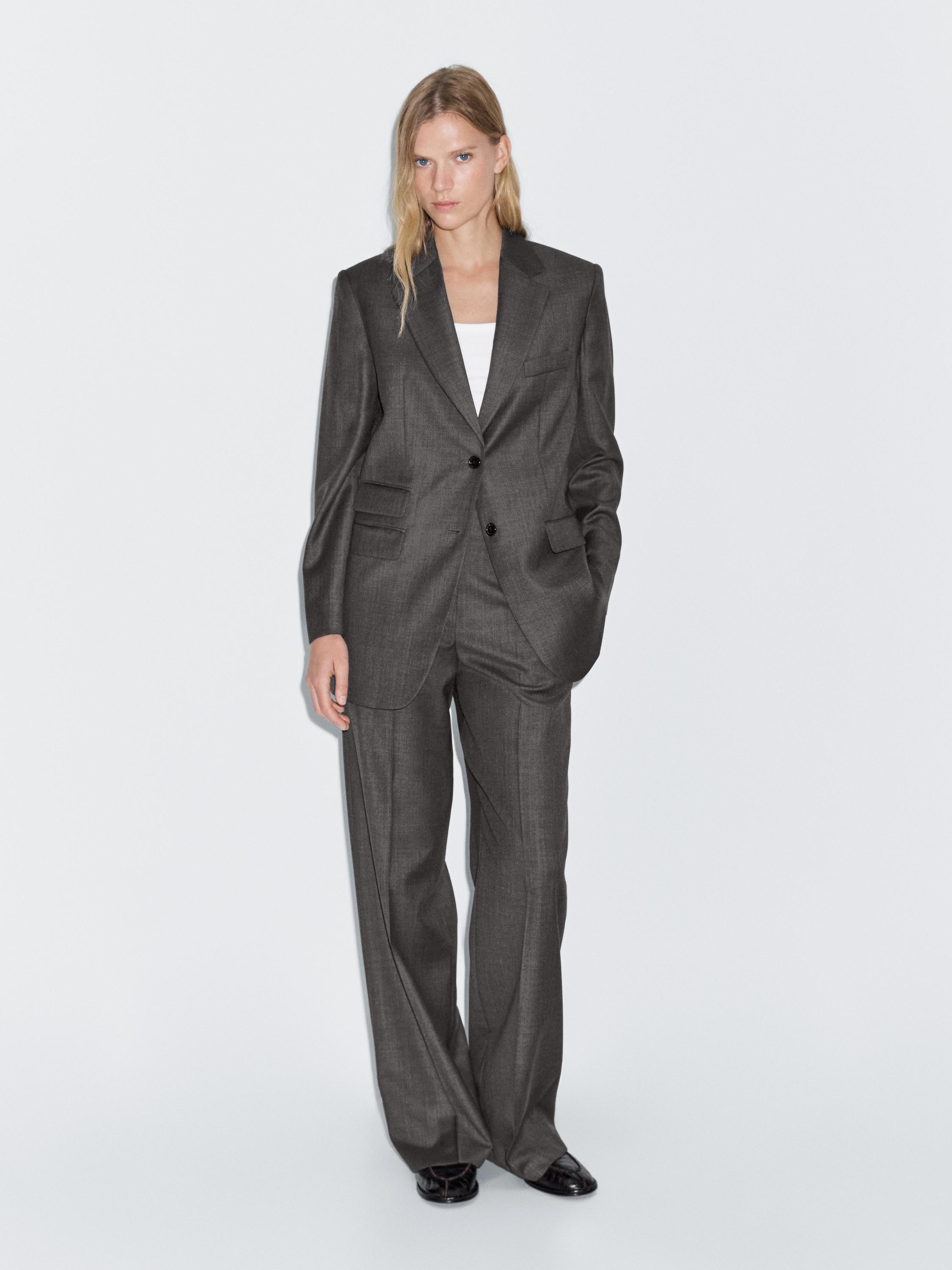 100% wool wide-leg suit trousers