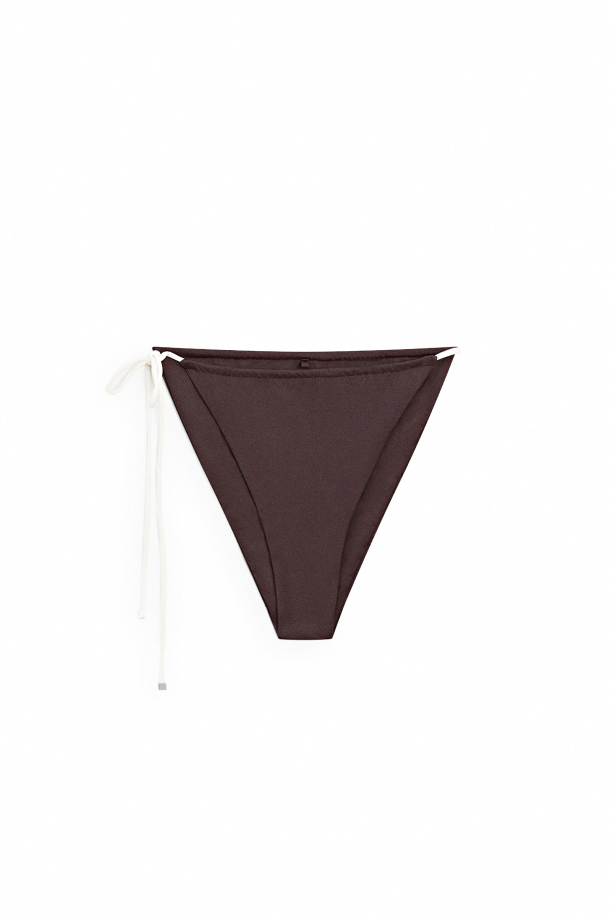 Contrast tie-side bikini bottoms — BROWN