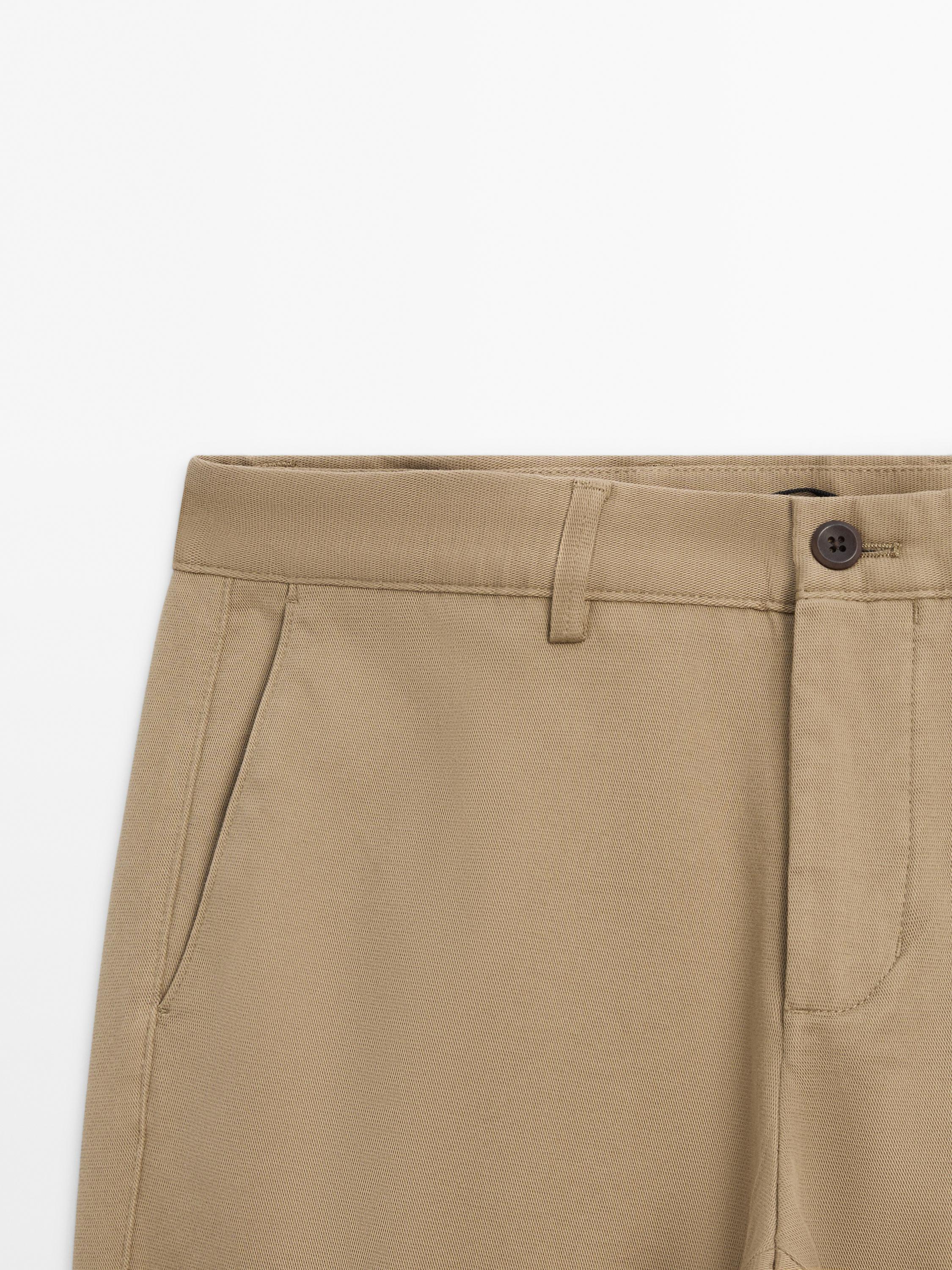 Cotton blend slim fit trousers