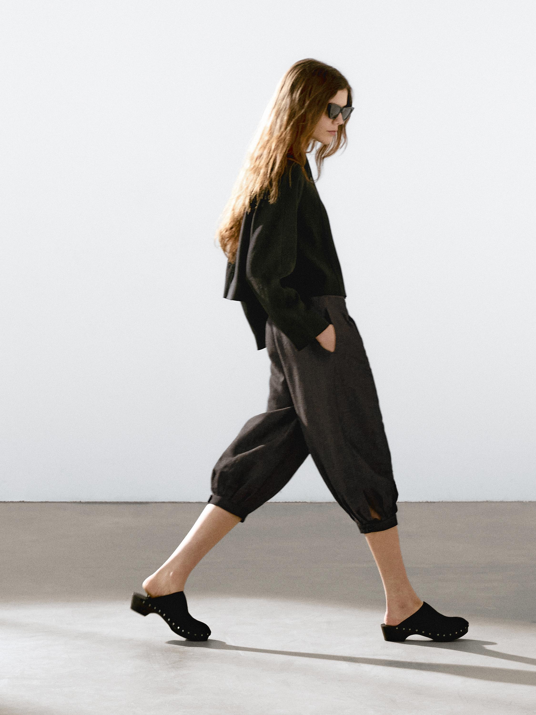 Linen blend balloon capris