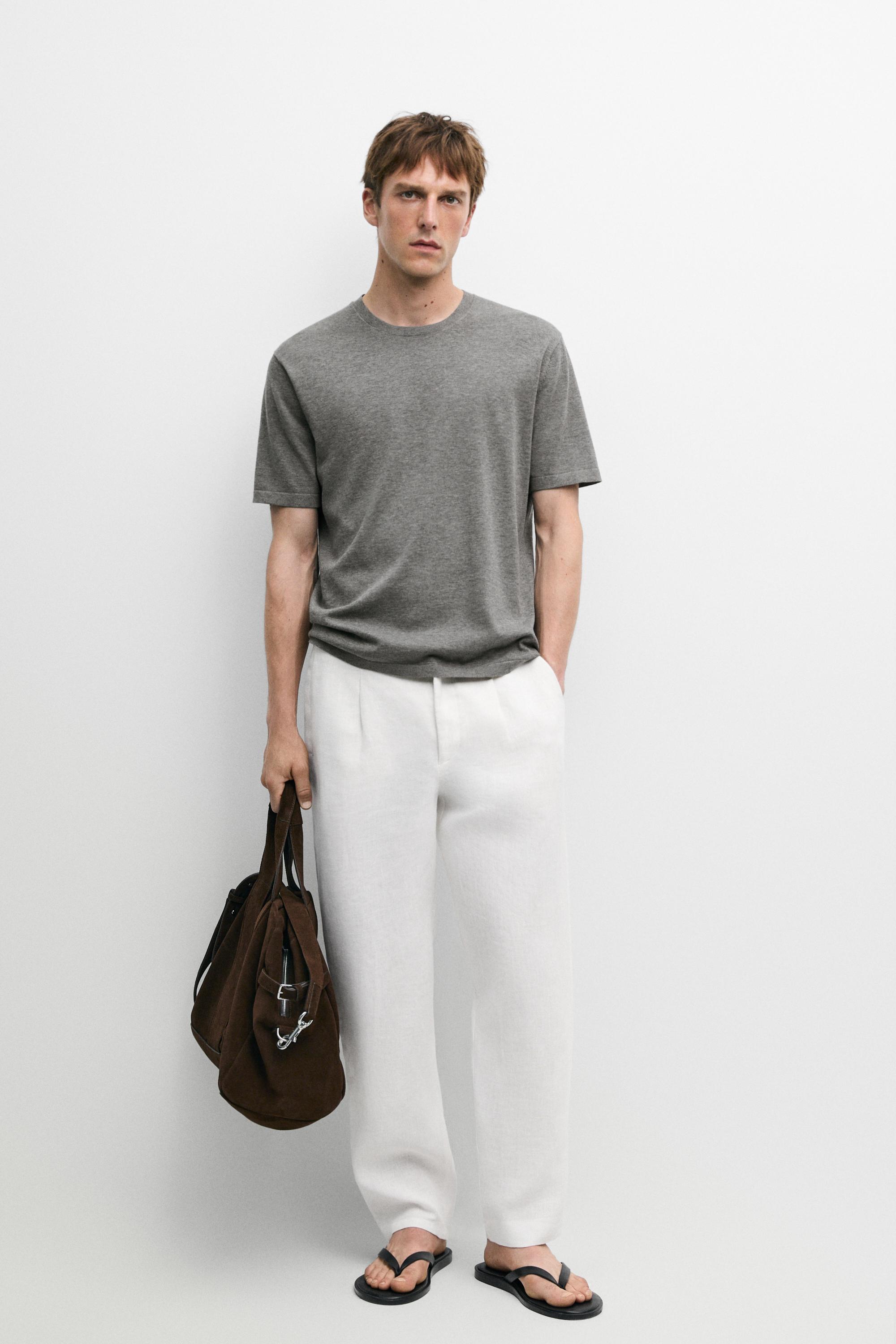 100% cotton short sleeve knit sweater — MEDIUM GREY