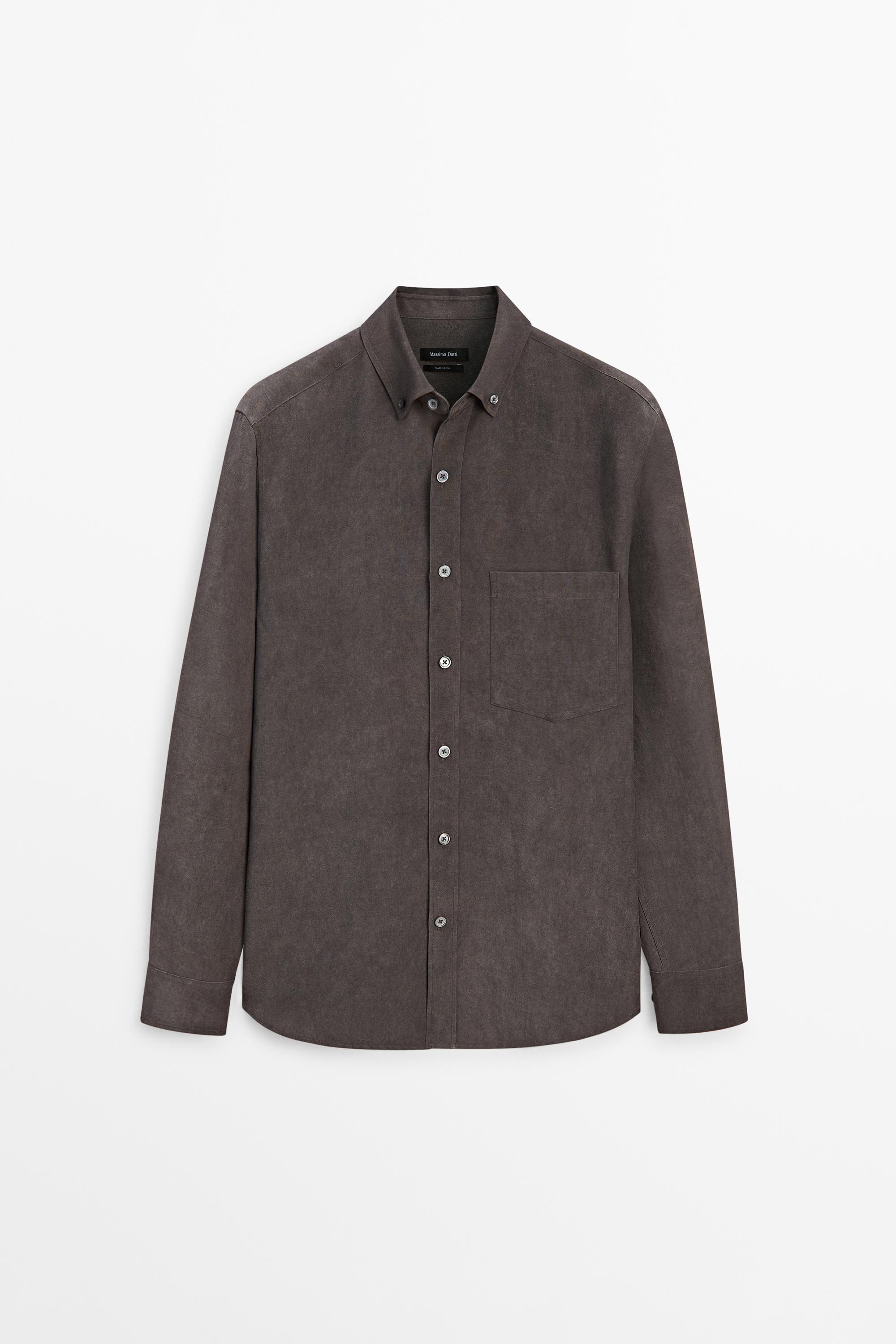 Flowing regular fit shirt with pocket — AUBERGINE