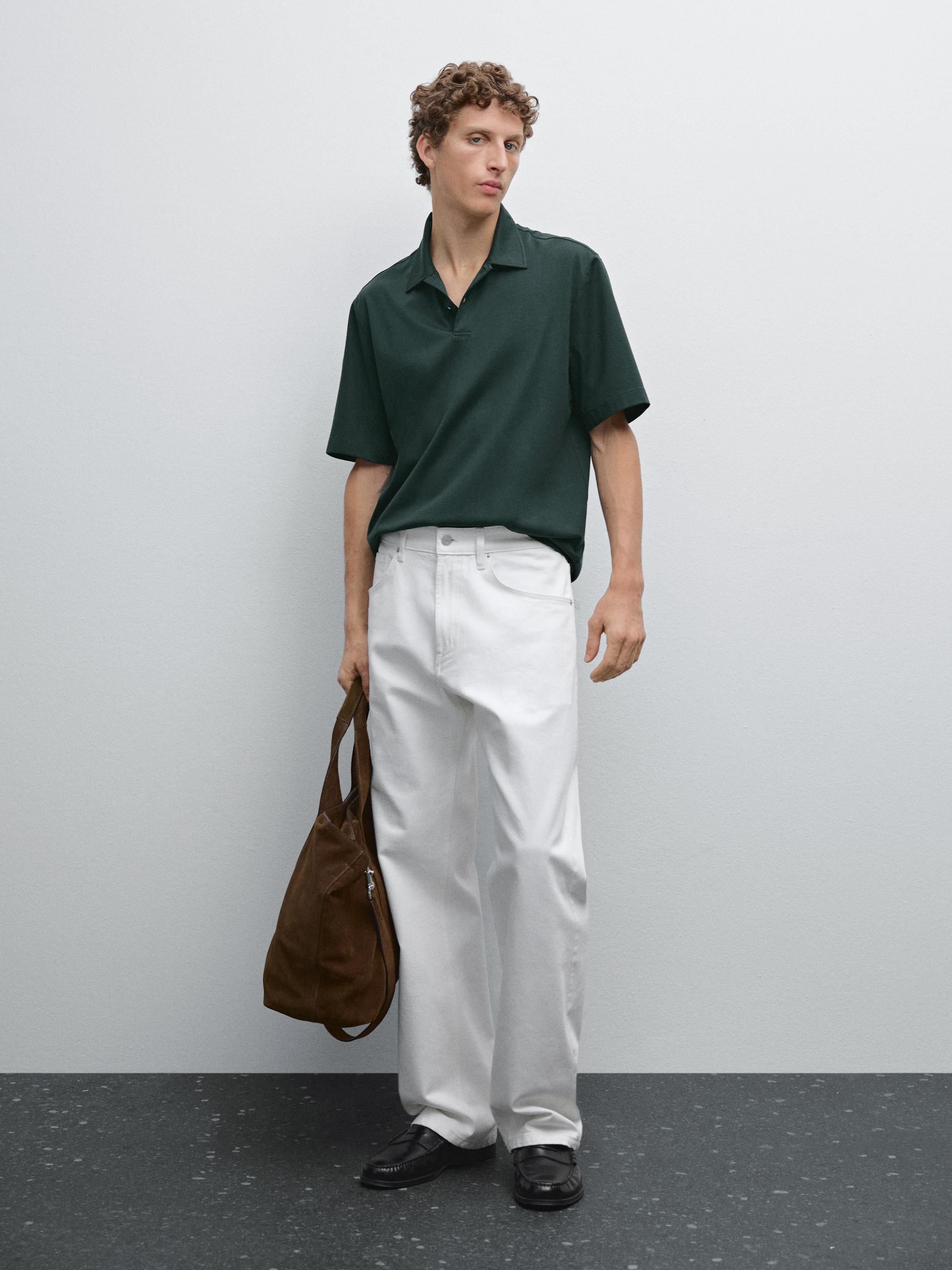 Slim fit cotton blend polo shirt