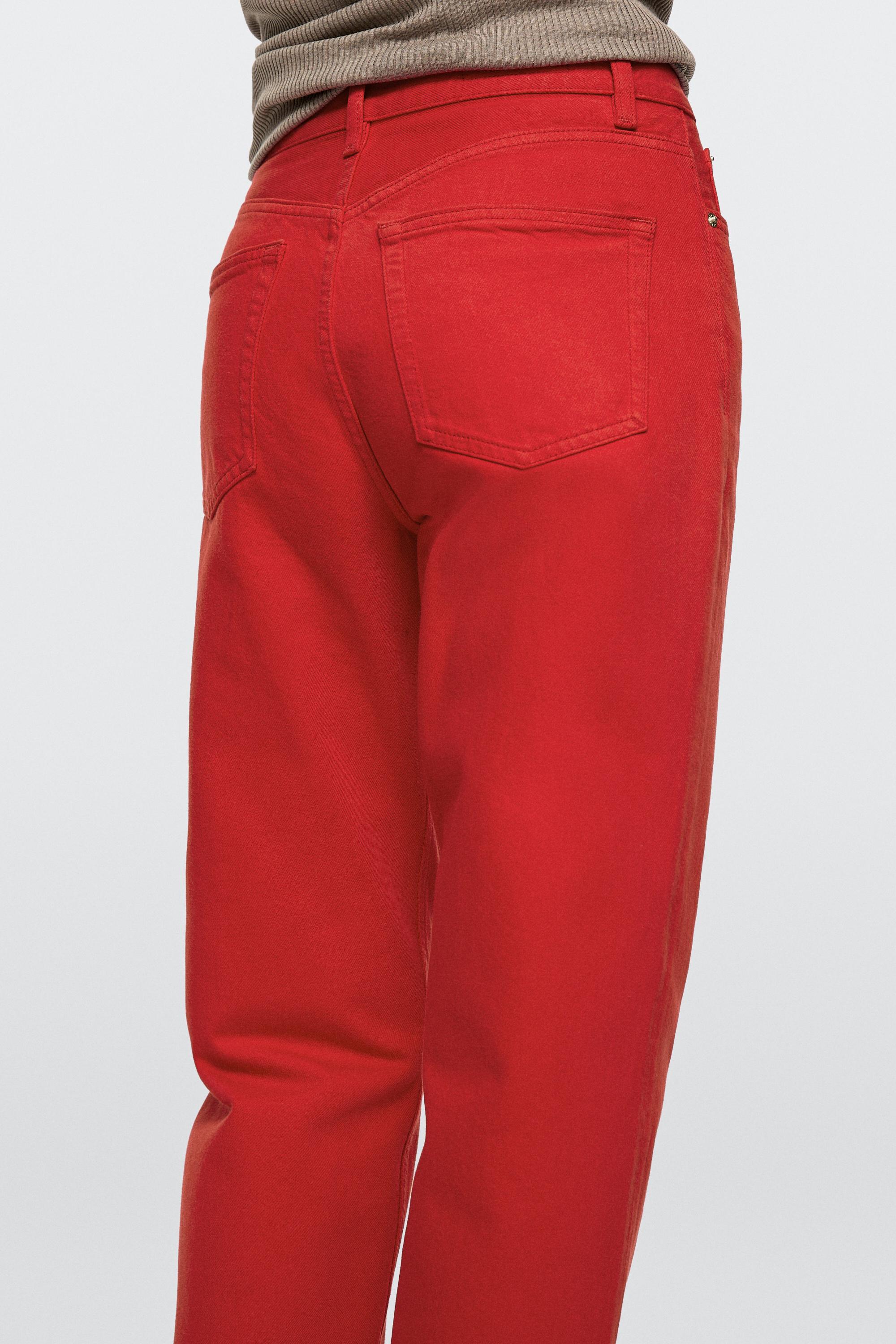 Straight-leg high-waist jeans — RED
