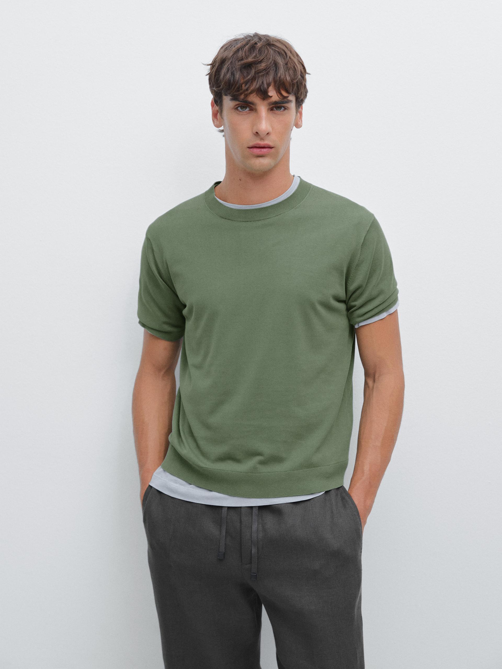 Maglietta In Maglia A Maniche Corte - Verde - M - Massimo Dutti - Maschile