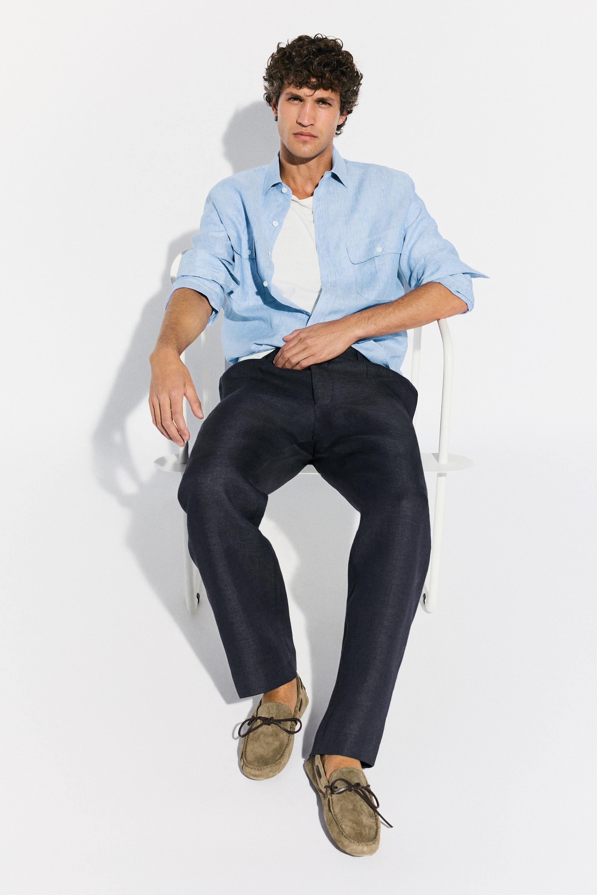100% Linen Regular Fit Shirt — BLUE
