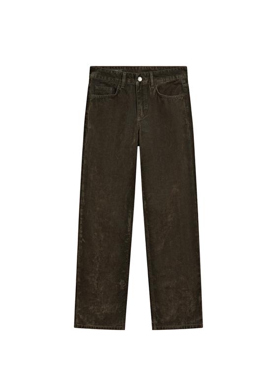 Floklu düşük bel straight fit jean