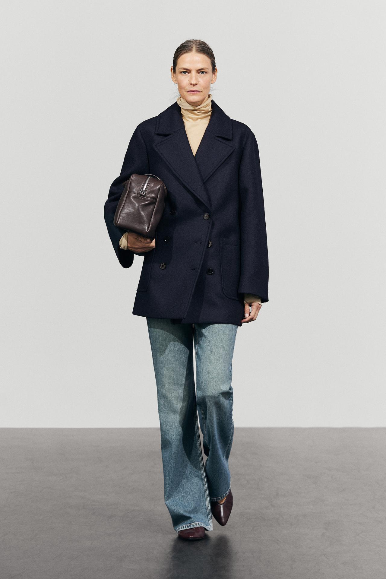 Medium double-breasted coat — NAVY BLUE