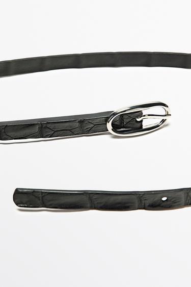 Leather belt with oval buckle and textured finish — BLACK 3