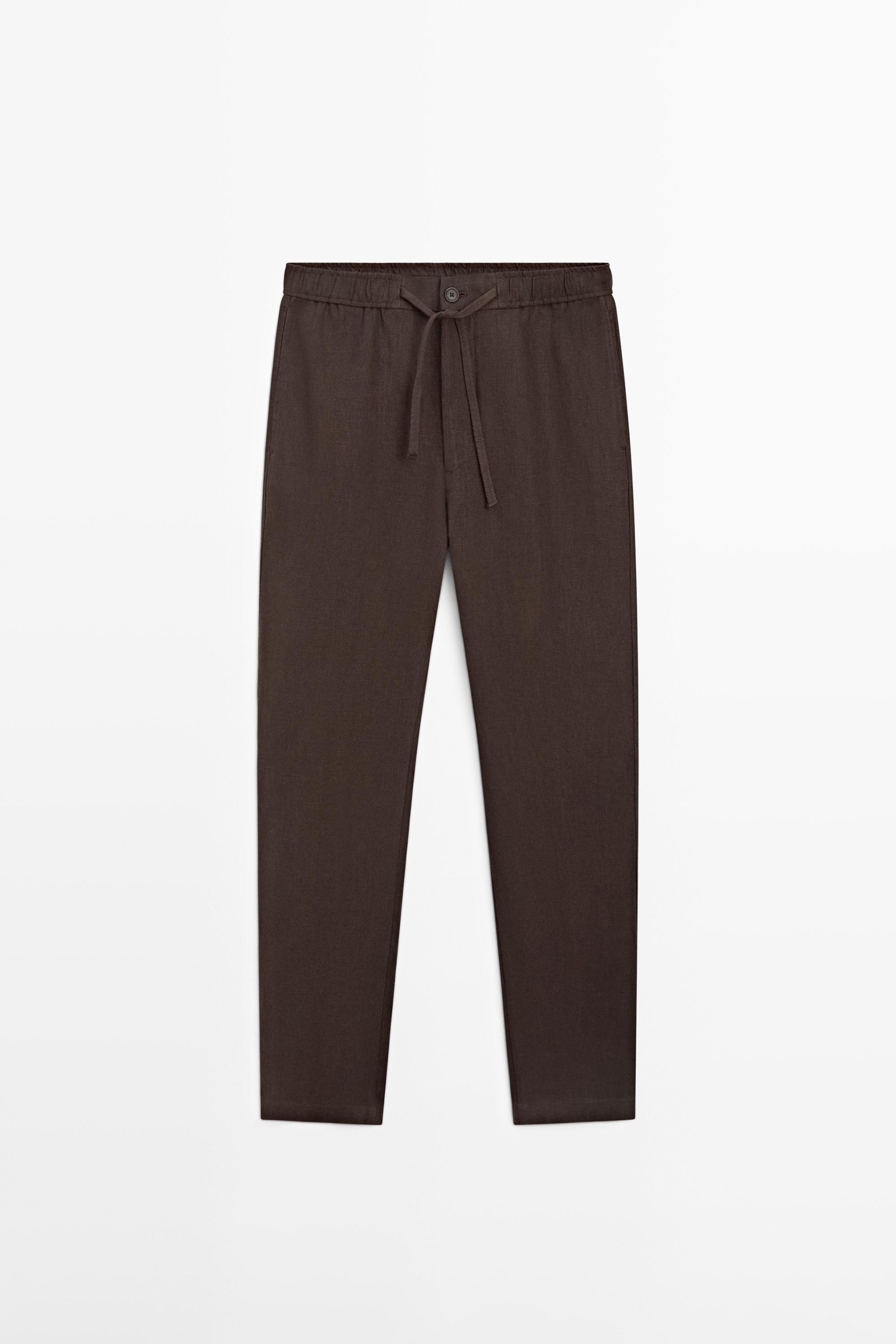 Linen jogger fit pants — BROWN
