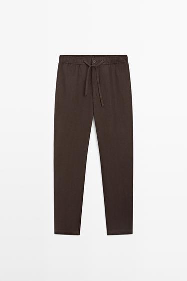 Linen jogger fit pants — BROWN 2