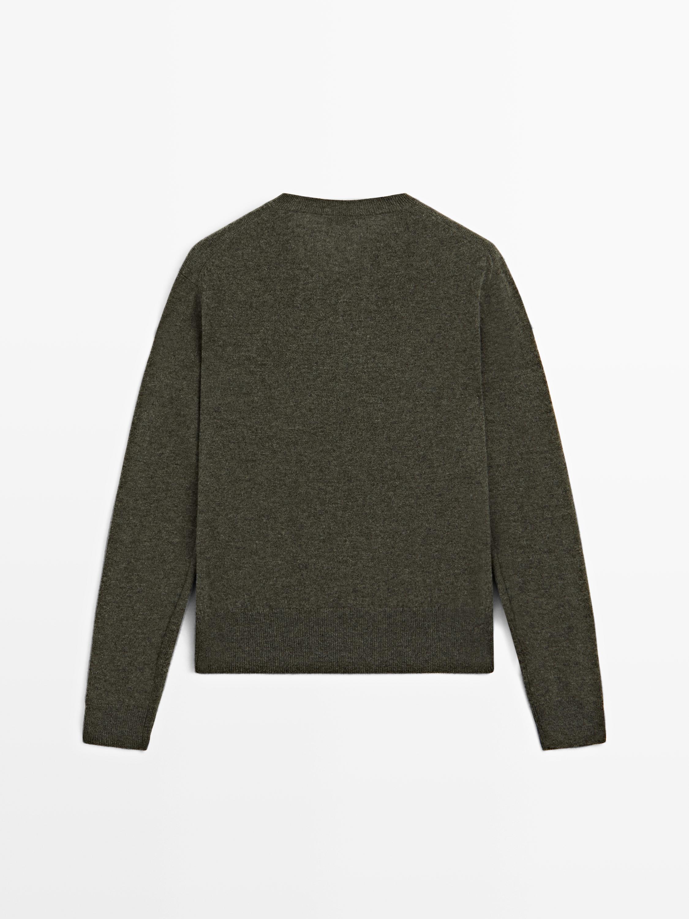 Wool blend knit V-neck sweater — GREEN MARL